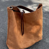 Felicity Cognac Suede & Leather Shoulder Purse- frontal side view