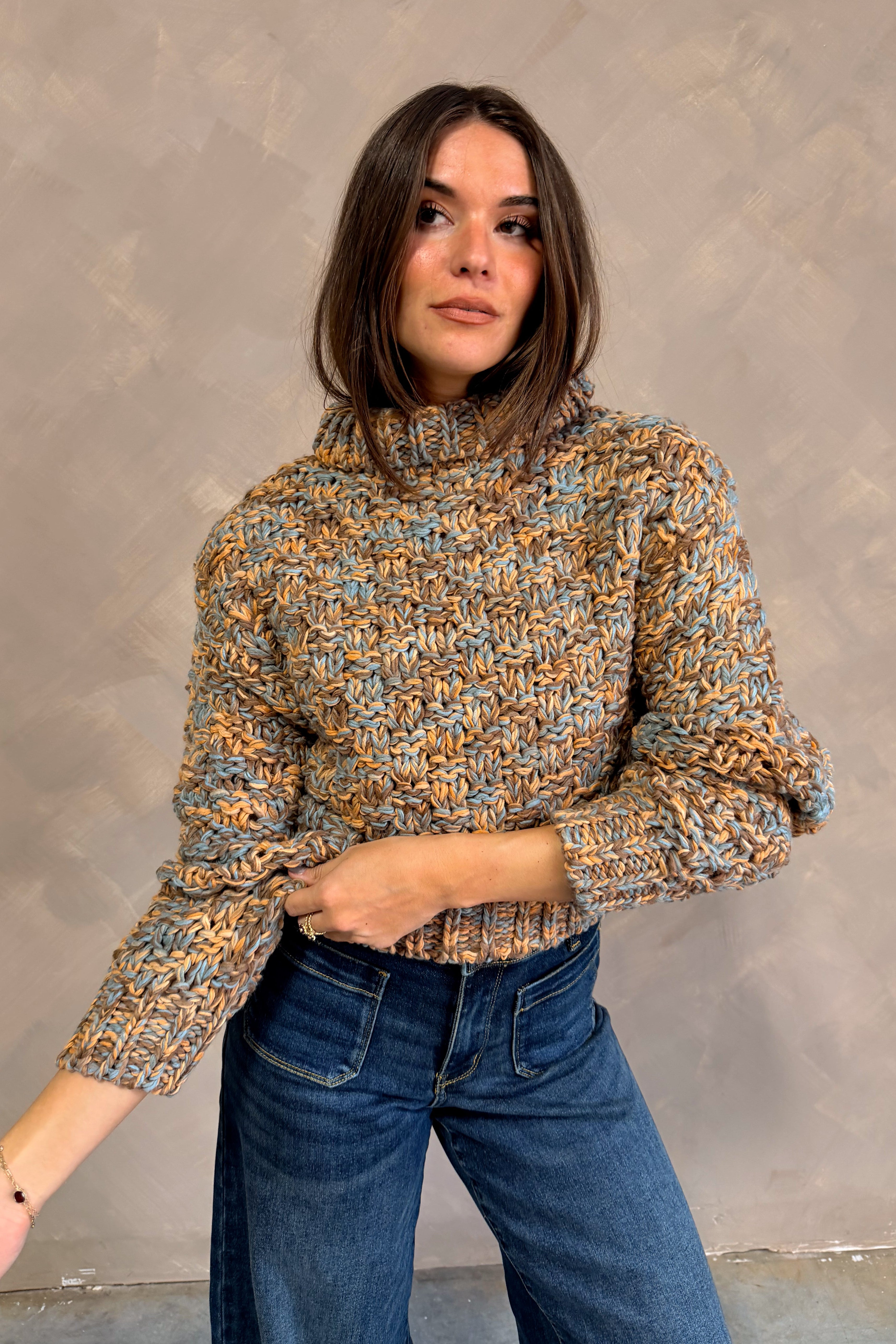 Rachele Multi Color Mock Neck Sweater - front view