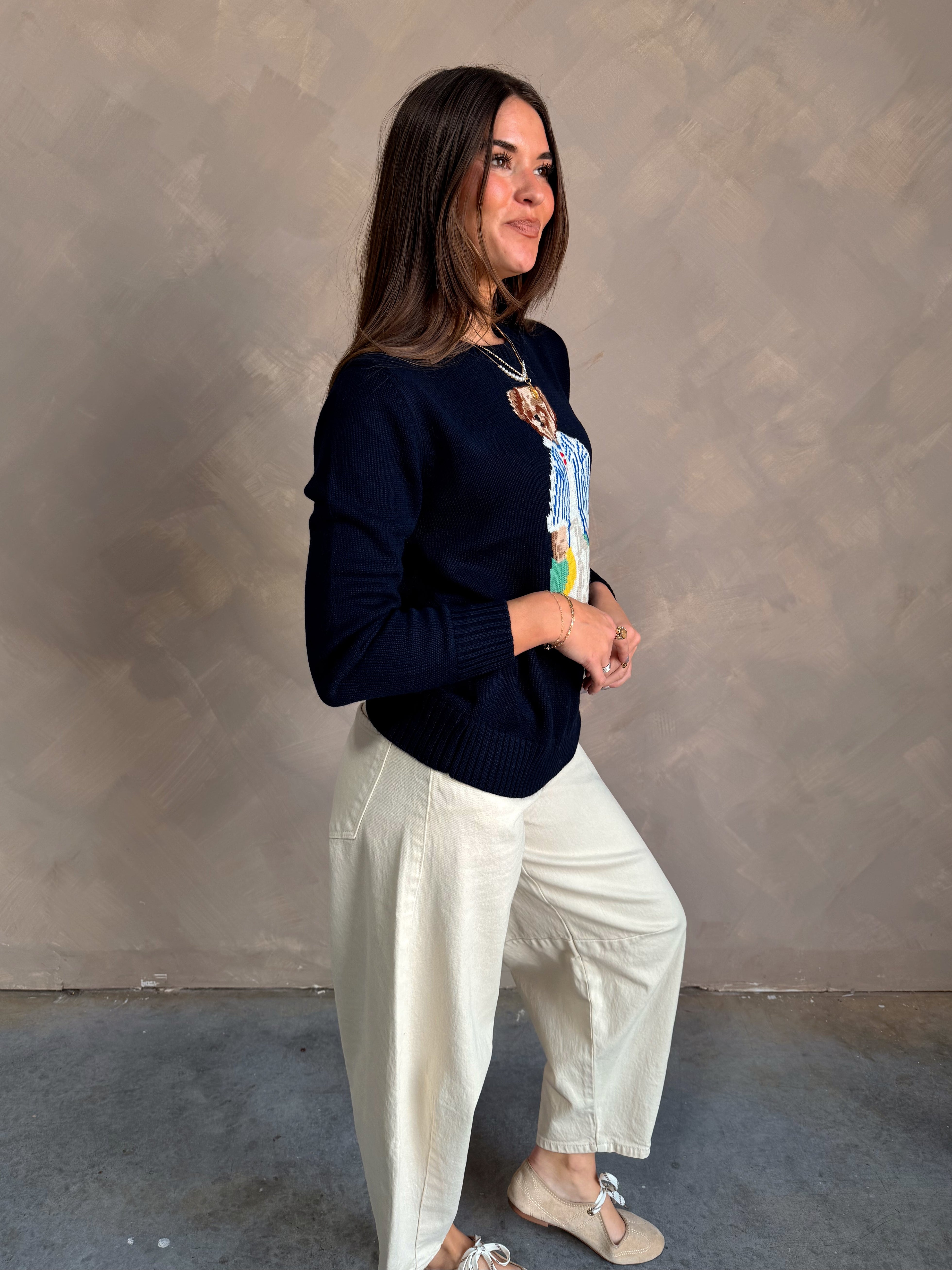 Julia Navy Teddy Bear Sweater- side view