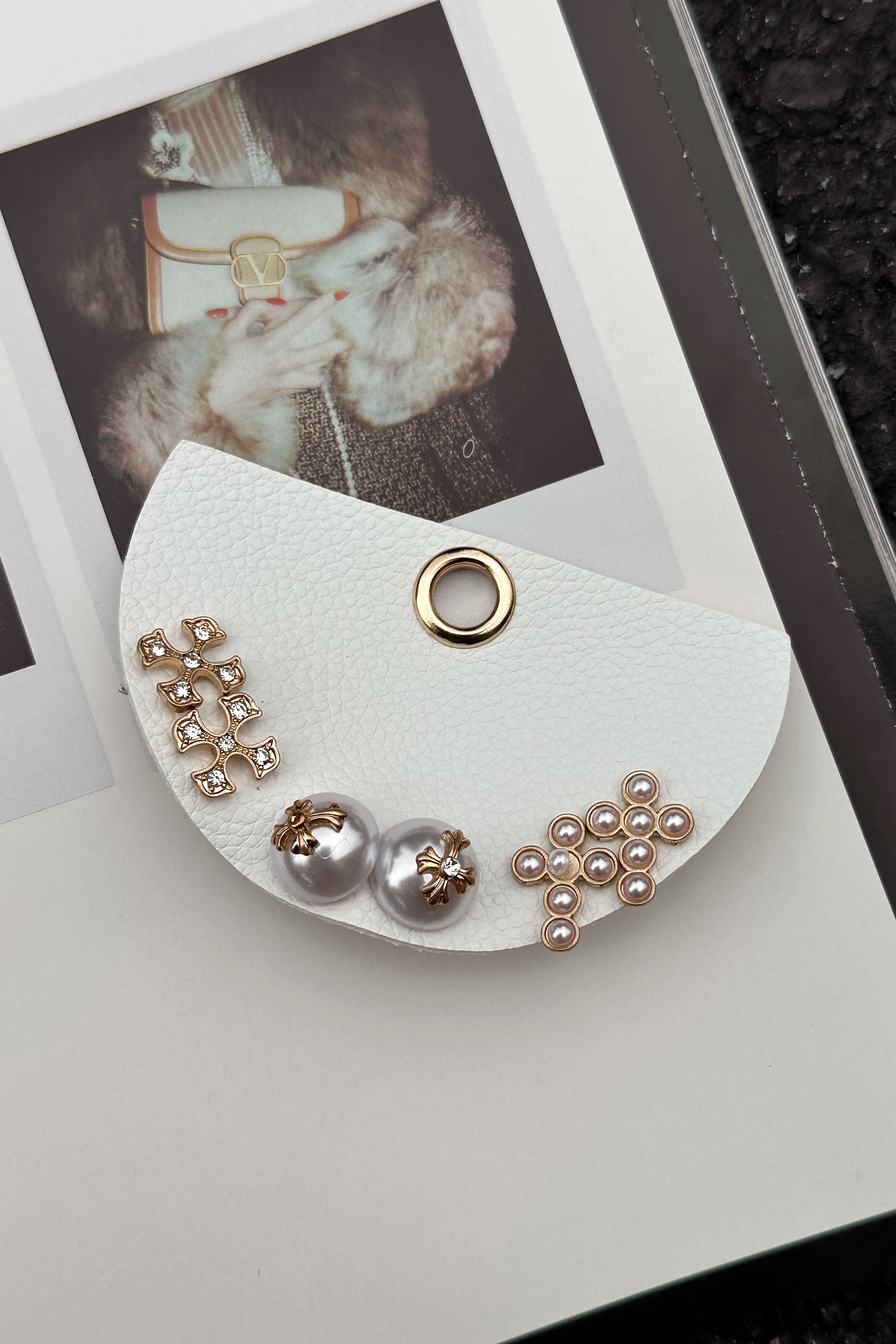 Candice Gold & Pearl Cross Earring Set - flat lay
