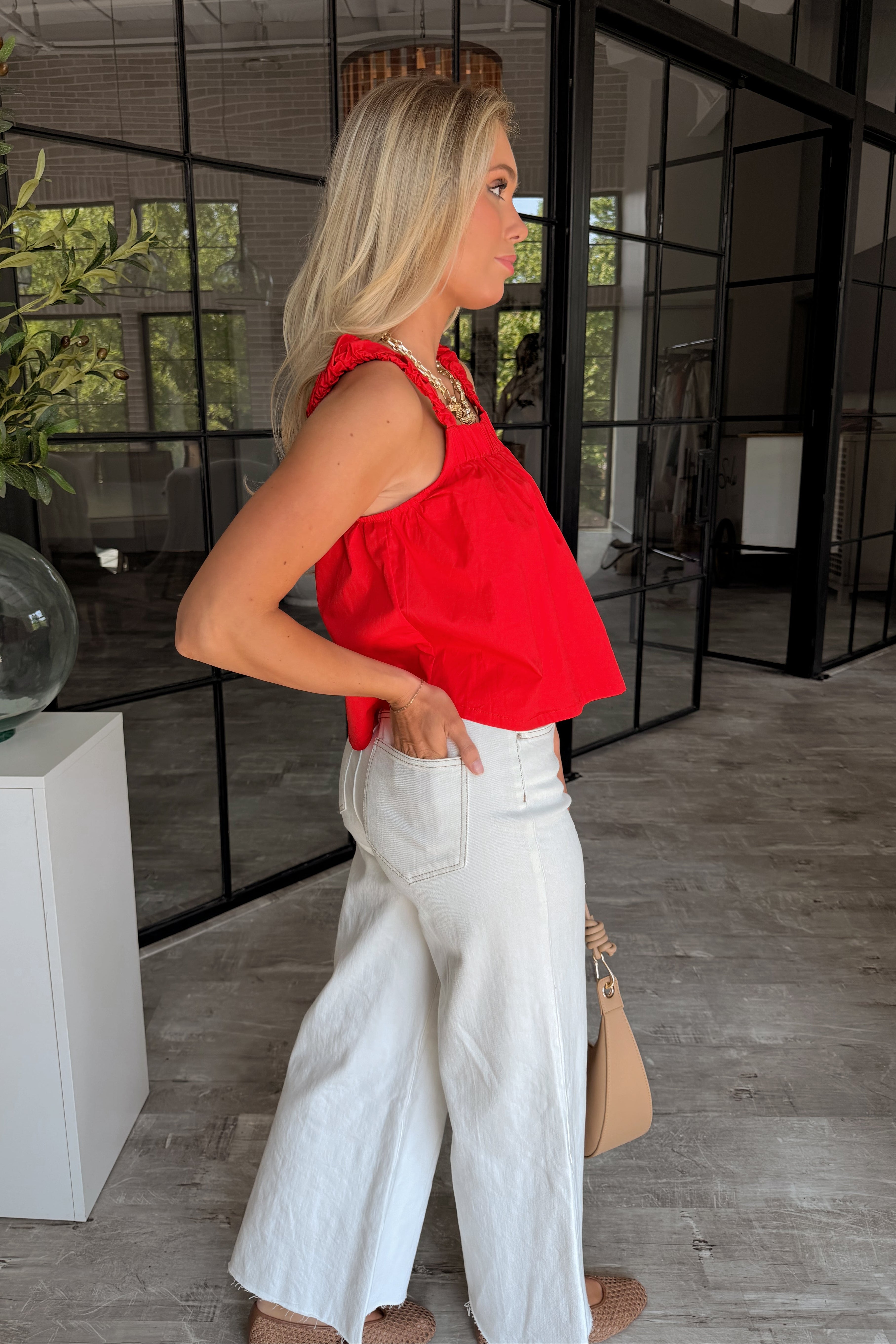 Red Tezza Red Square Neck Tank Top - Lainey Top - Lizard Thicket