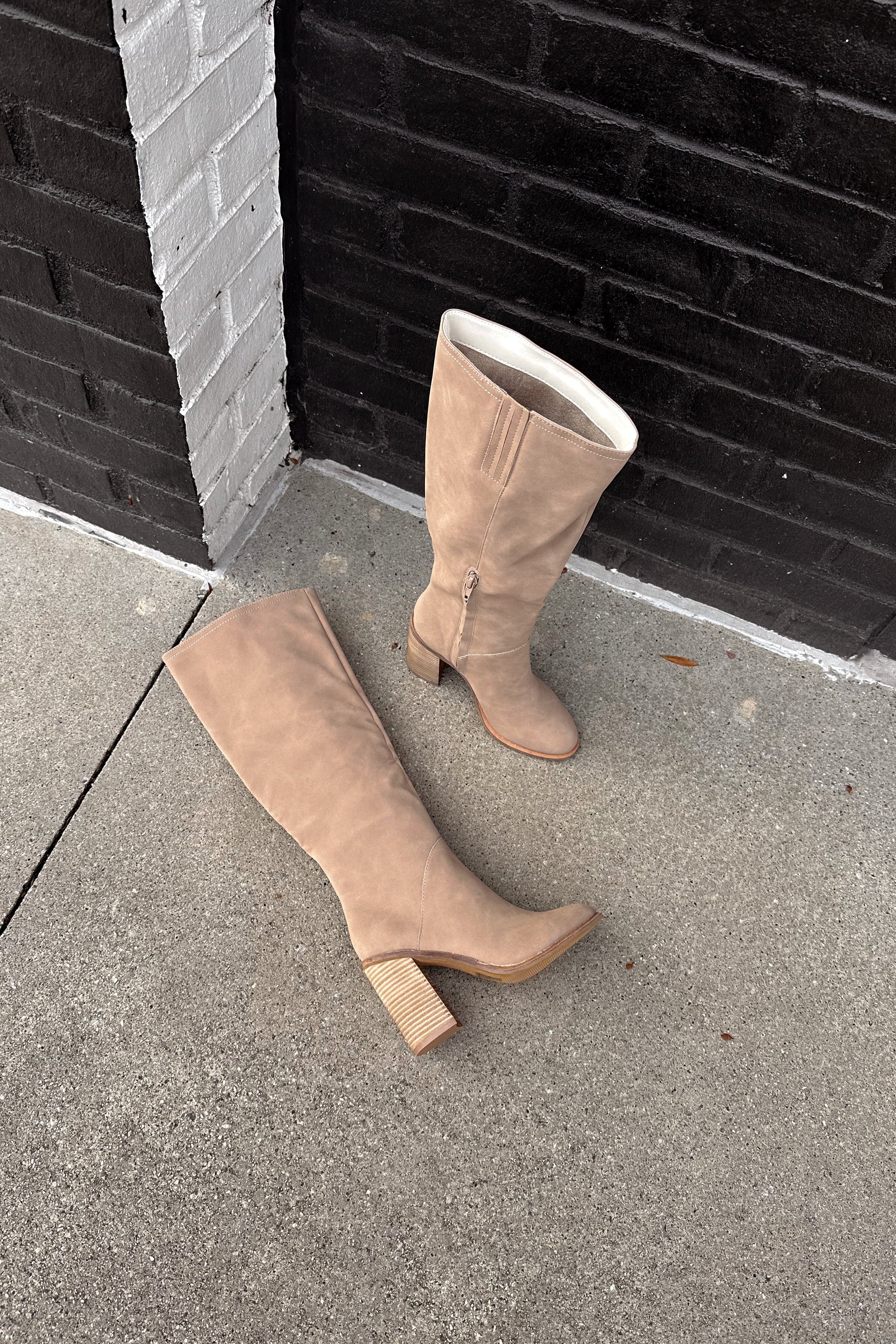 Shiloh Cedar Brown Knee High Boot- top flat lay view