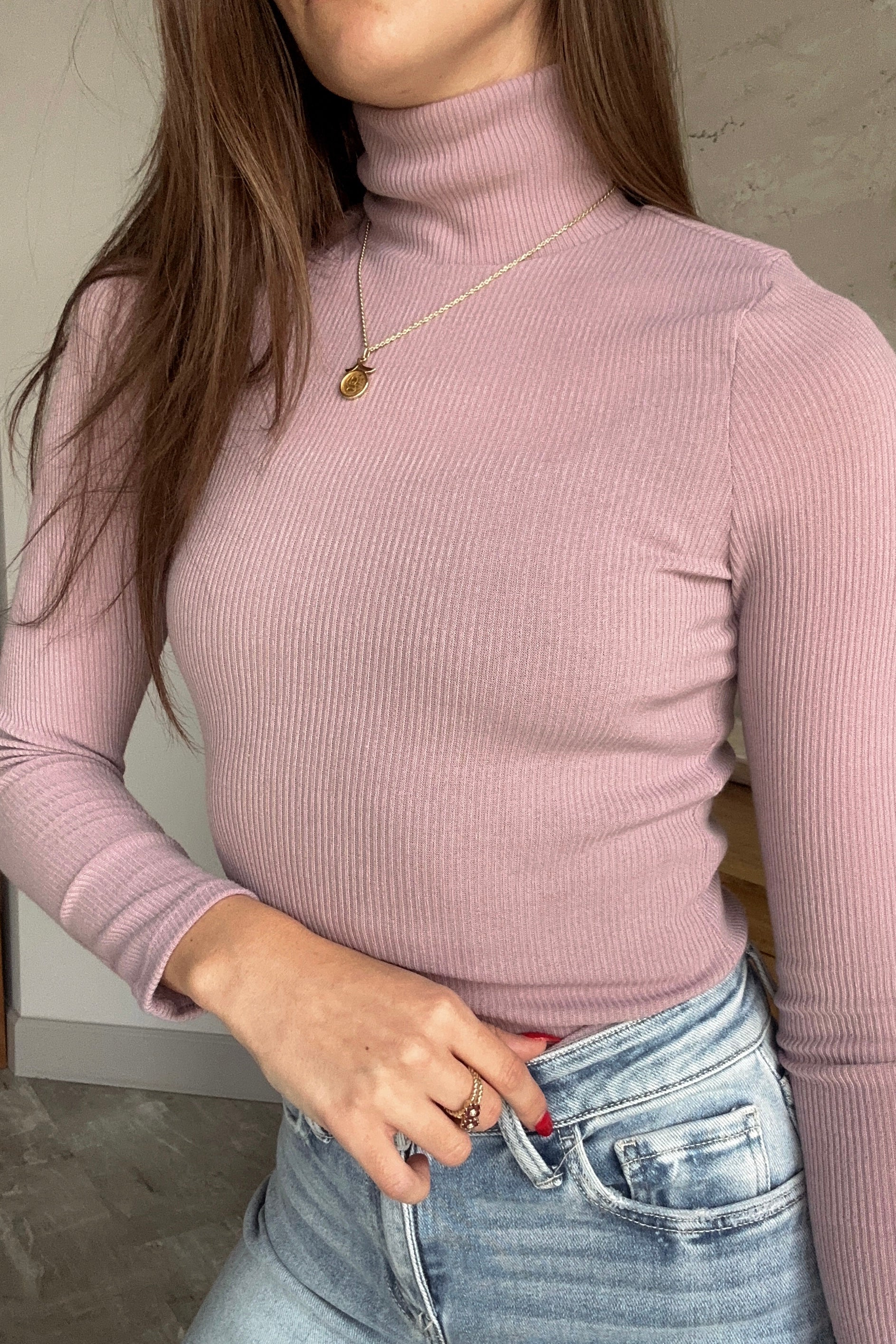 Gianna Purple Turtleneck Long Sleeve Bodysuit- frontal side view