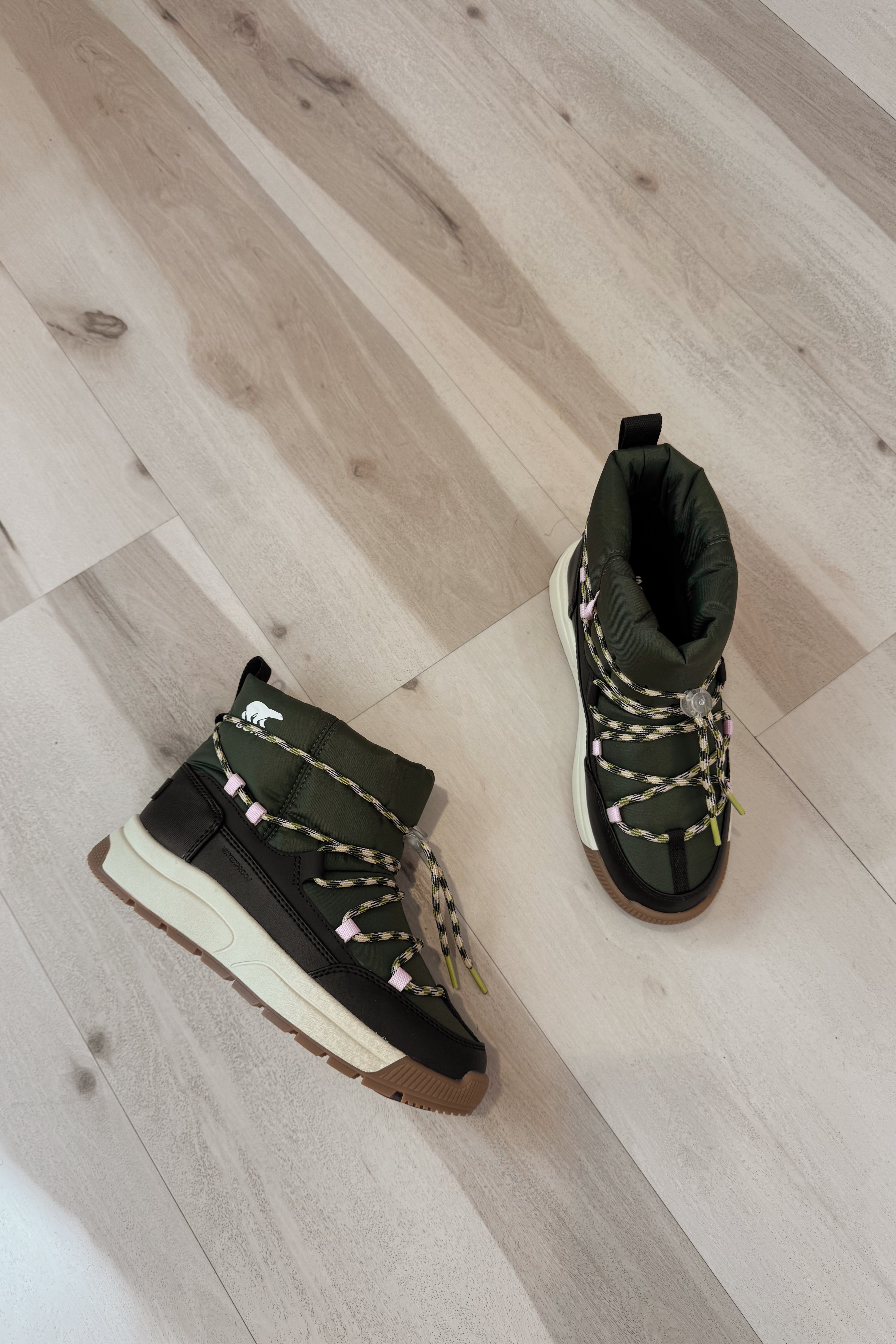 Sorel Whitney III Slip On WP Utility Green/Black Waterproof Boot- flat lay view