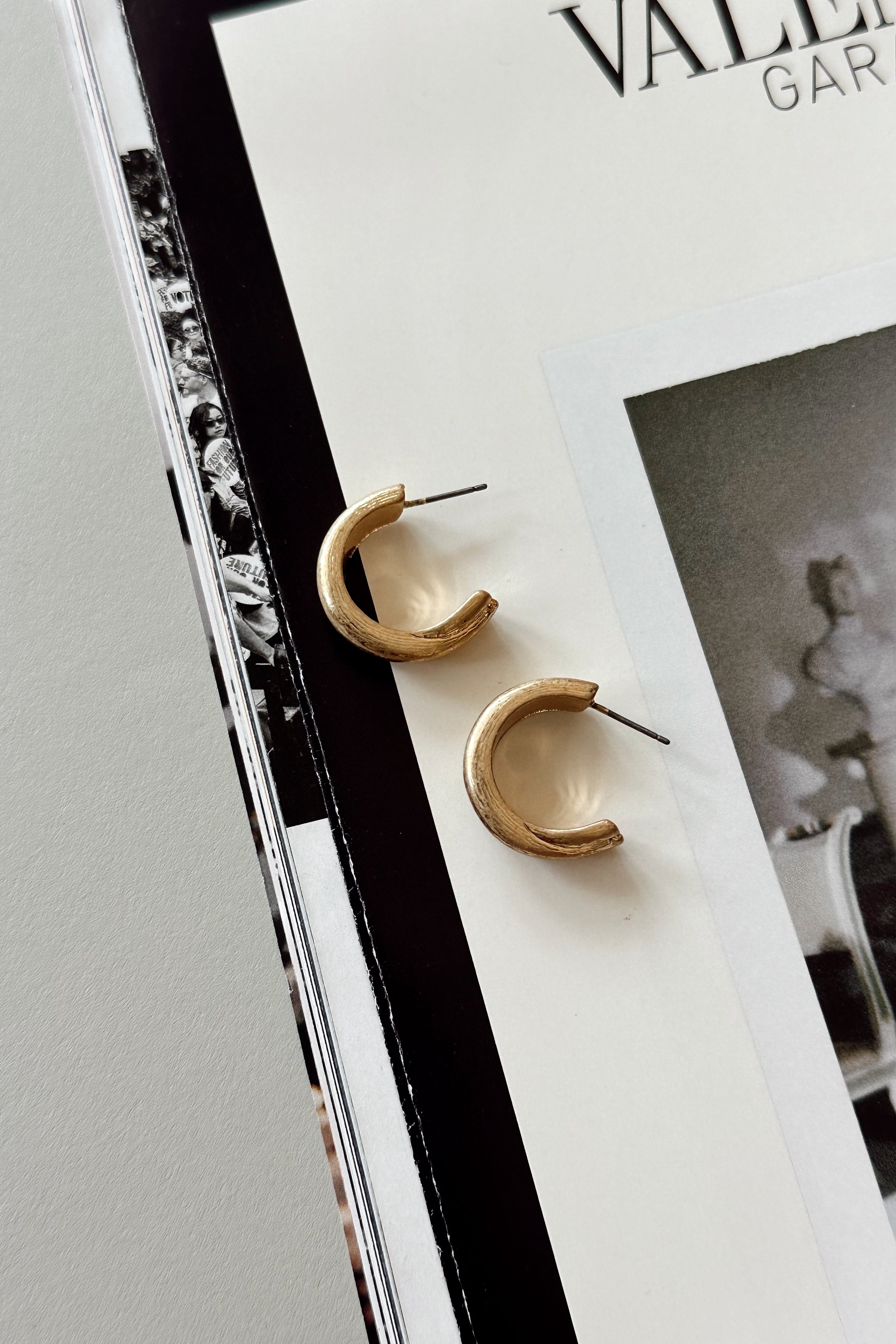 Tana Brushed Gold Hoop Earrings- flat lay