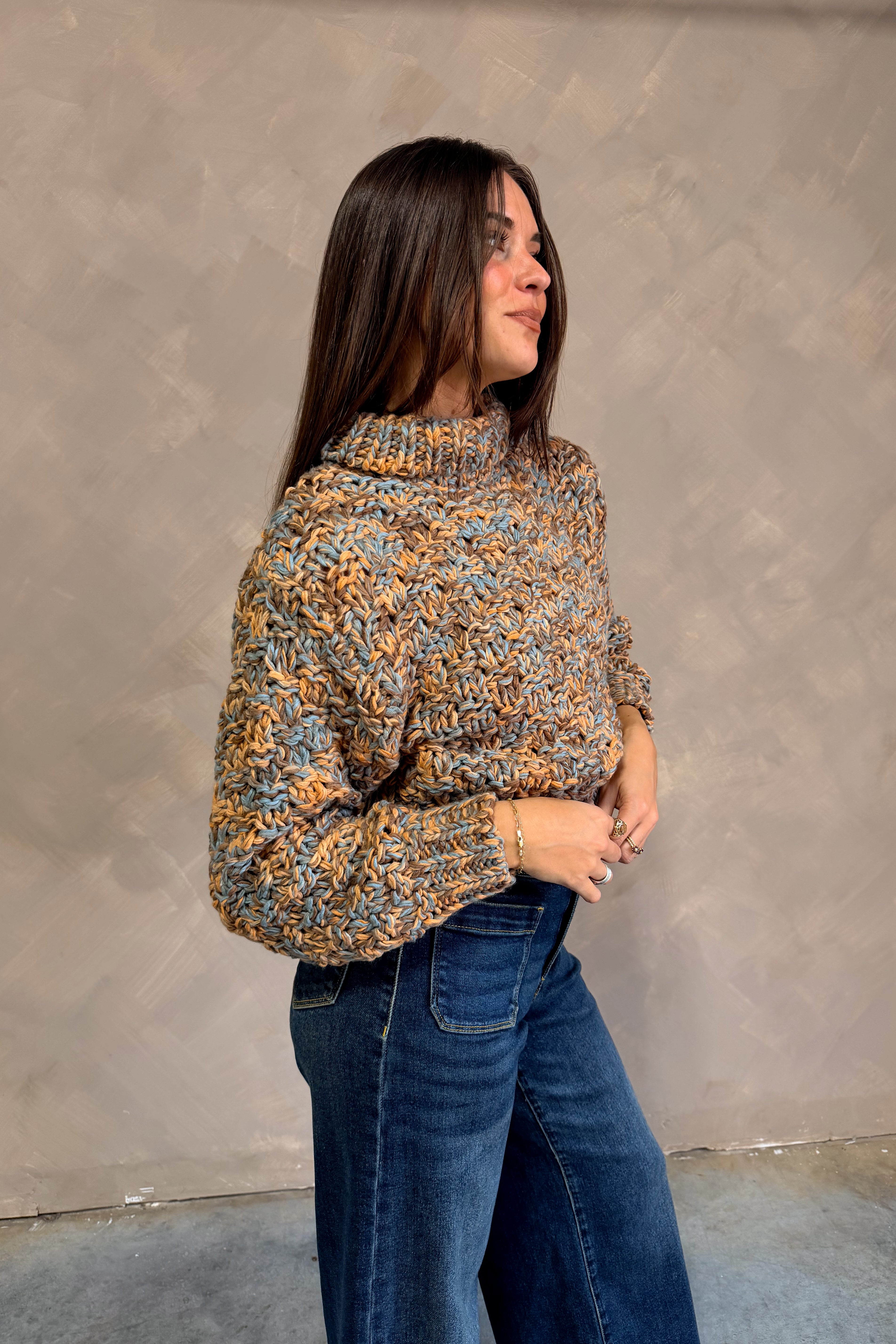 Rachele Multi Color Mock Neck Sweater - frontal side view