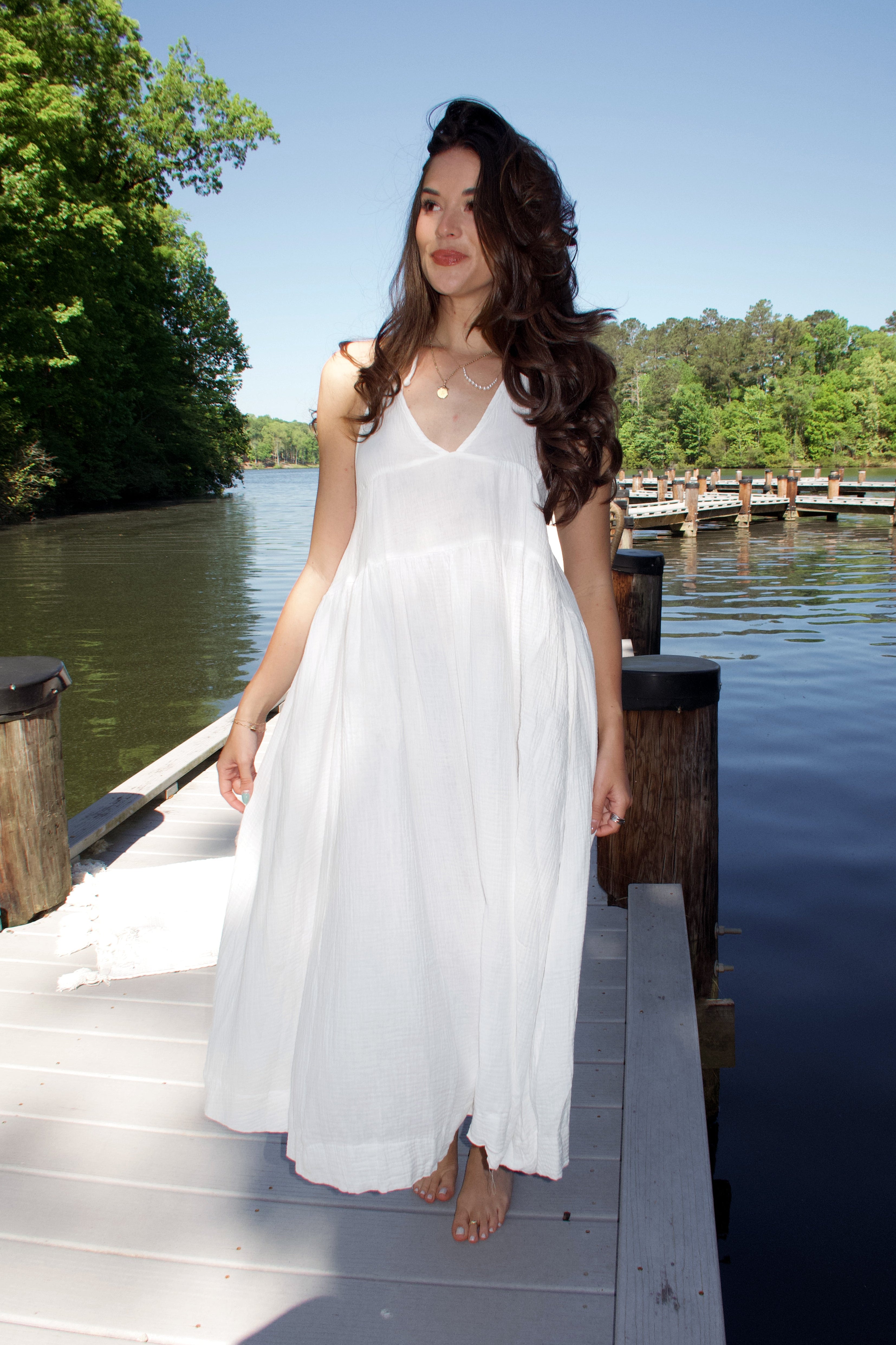 White Gauze Halter Maxi Dress