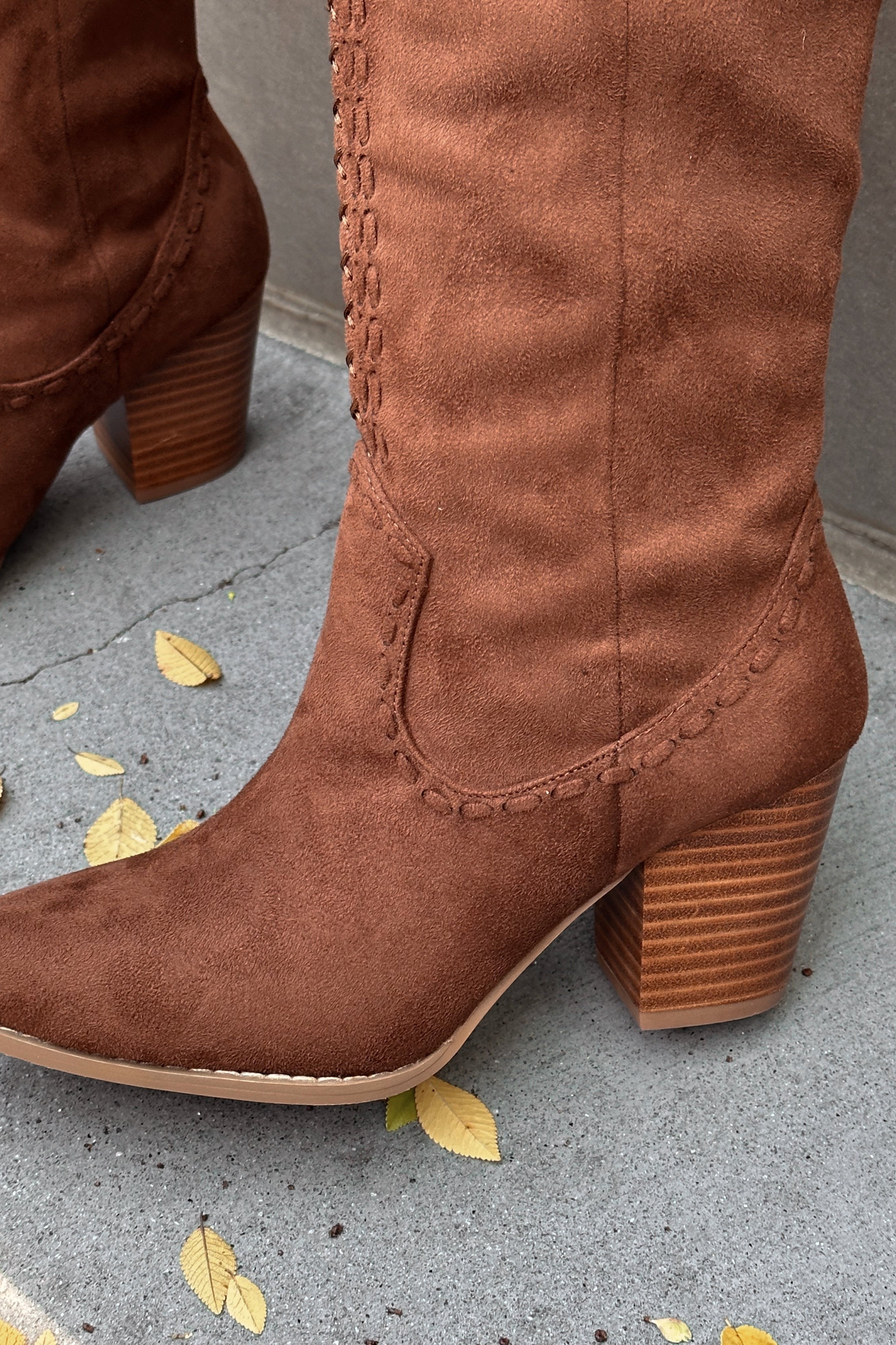 Billini Finley Brown Suede Tall Boot- side view