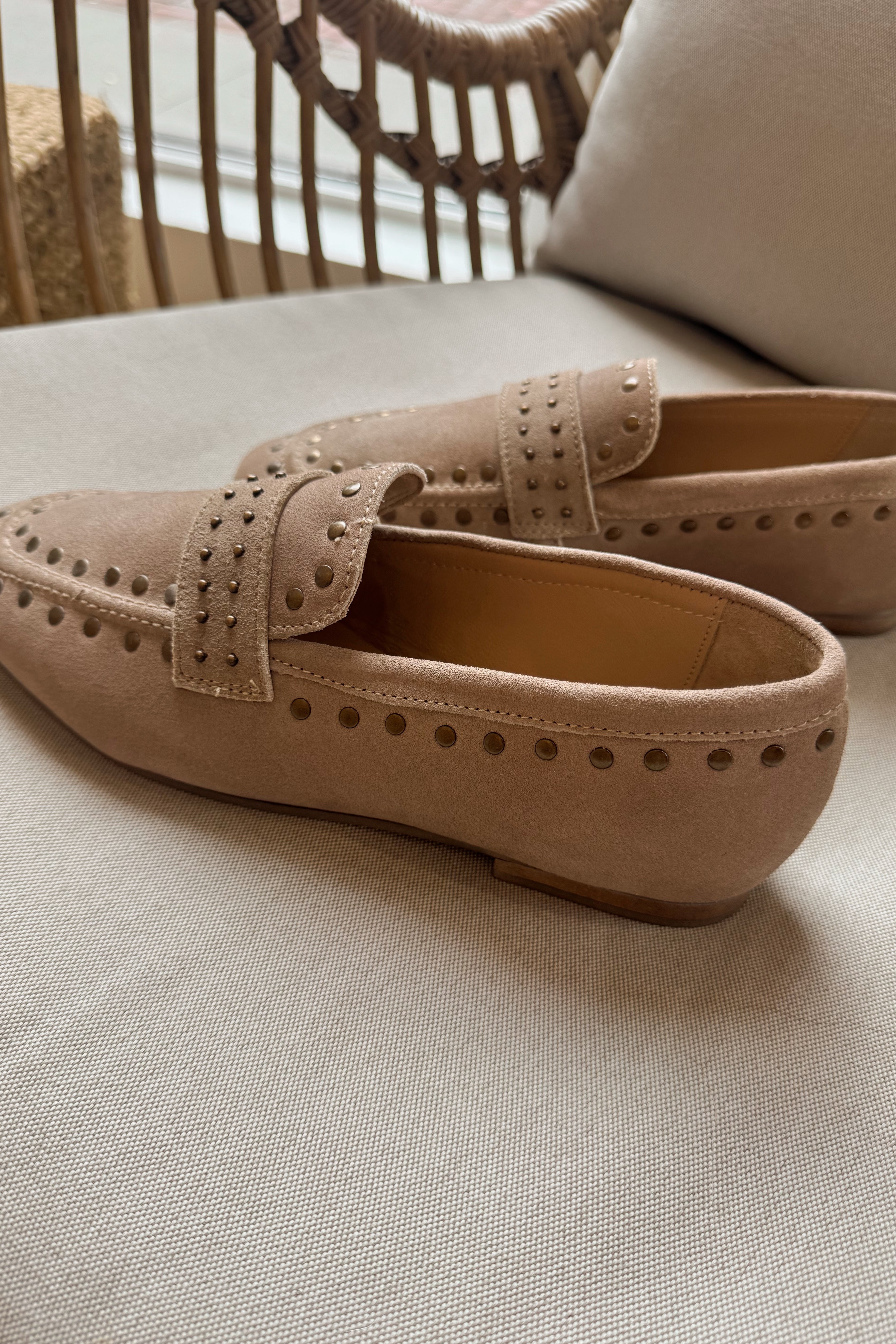 Diba True Can Yon Taupe Studded Suede Loafer- full side view