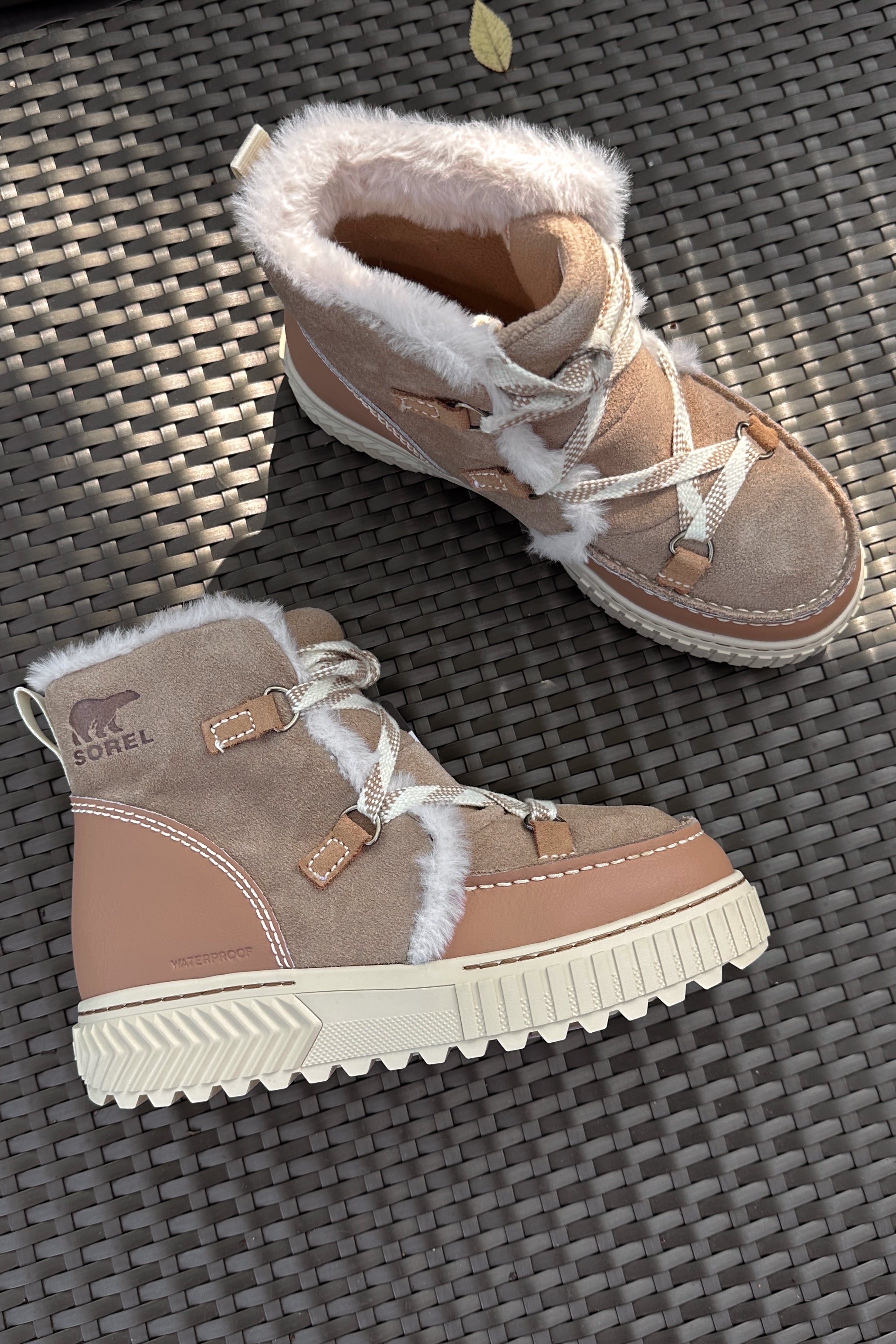 Sorel Ona Ave Alpine Dusty Tan, Tawny Buff Waterproof Boot- frontal flat lay view