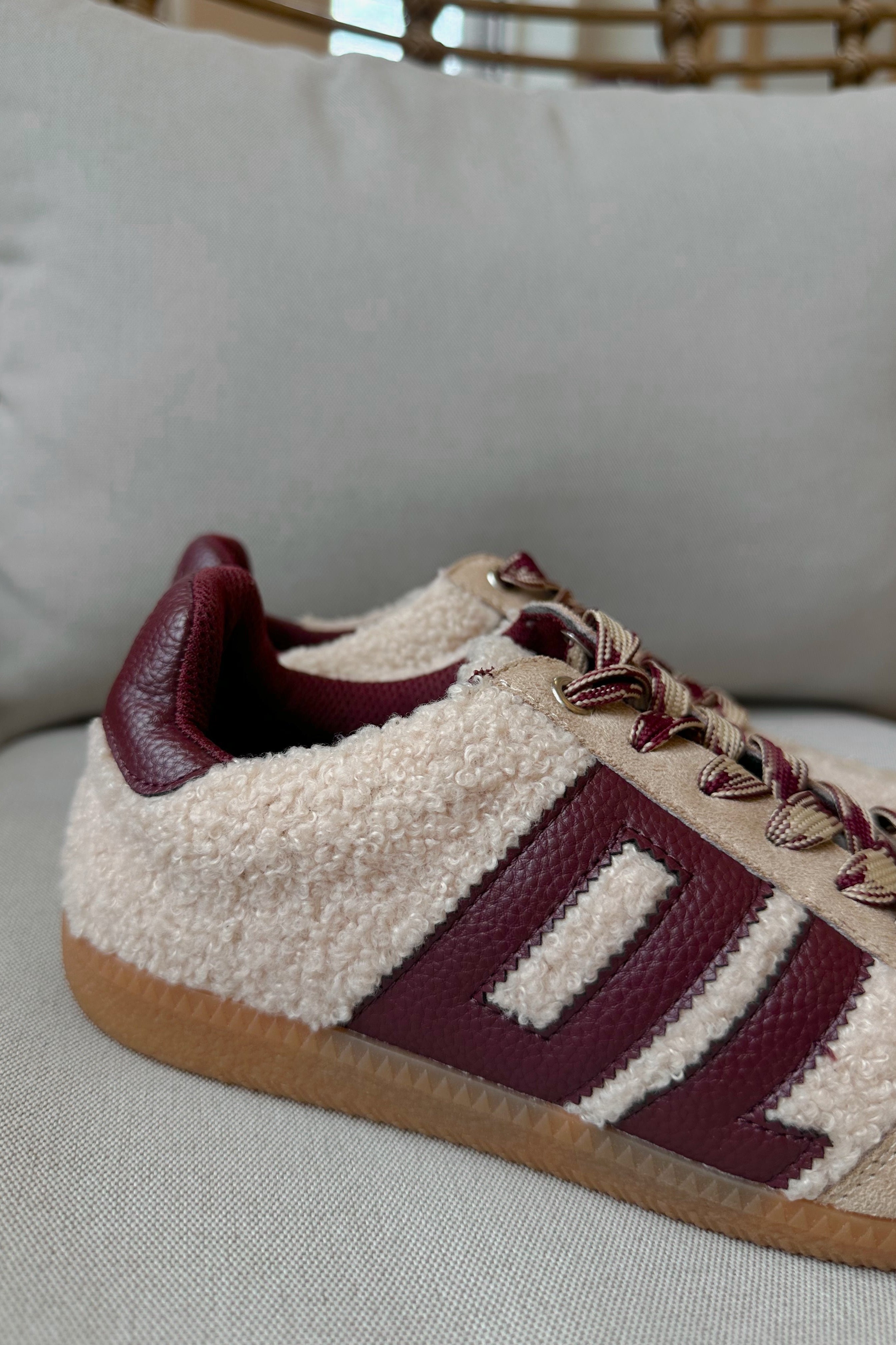 Dirty Laundry Trackstar Taupe Shearling Sneaker- close up back side view