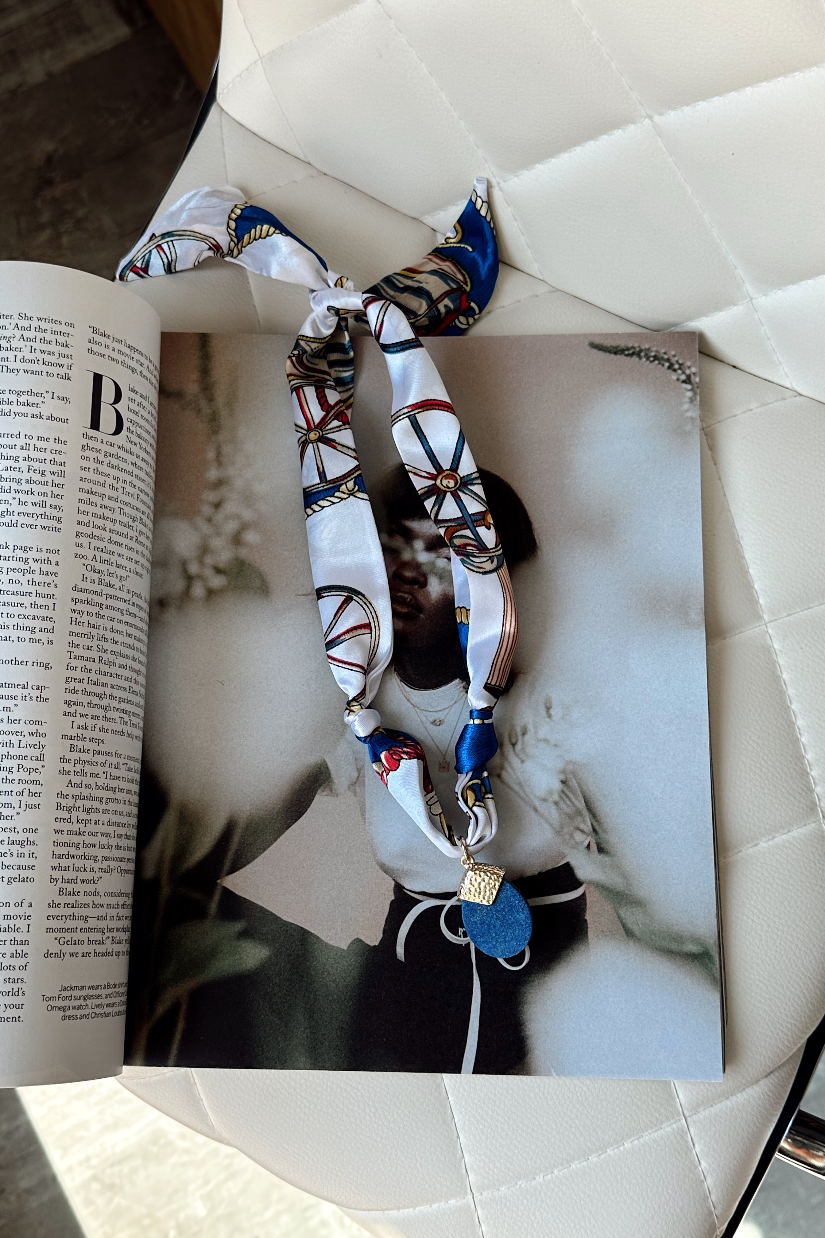Sophia Blue Multi & Stone Scarf Necklace- full view