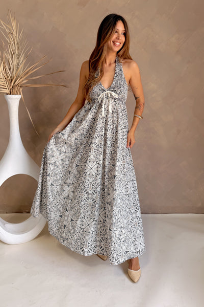 Keya Printed Smocked Halter Maxi Dress - Lizard Thicket Keya Printed Smocked Halter Maxi Dress - Lizard Thicket