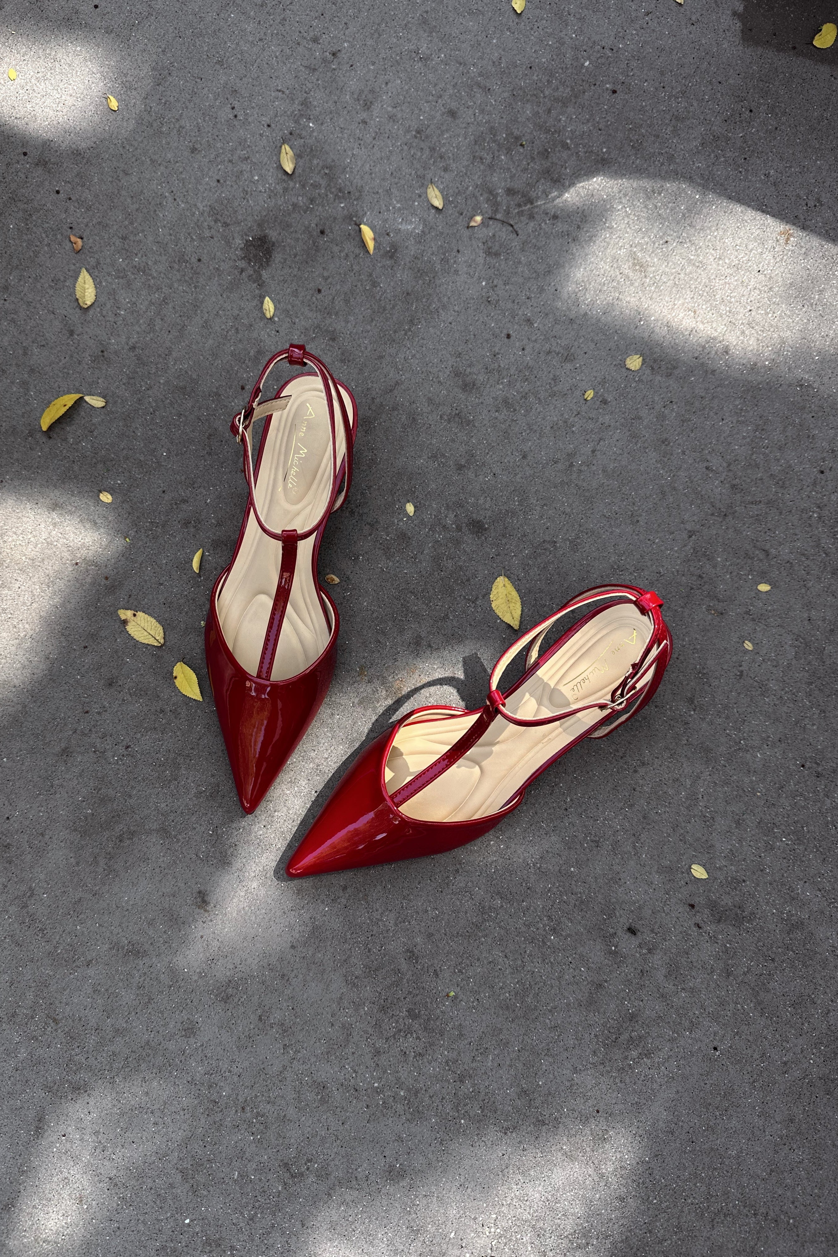Stile Cherry Red Patent Leather Pointed Toe Heel- full flat lay view