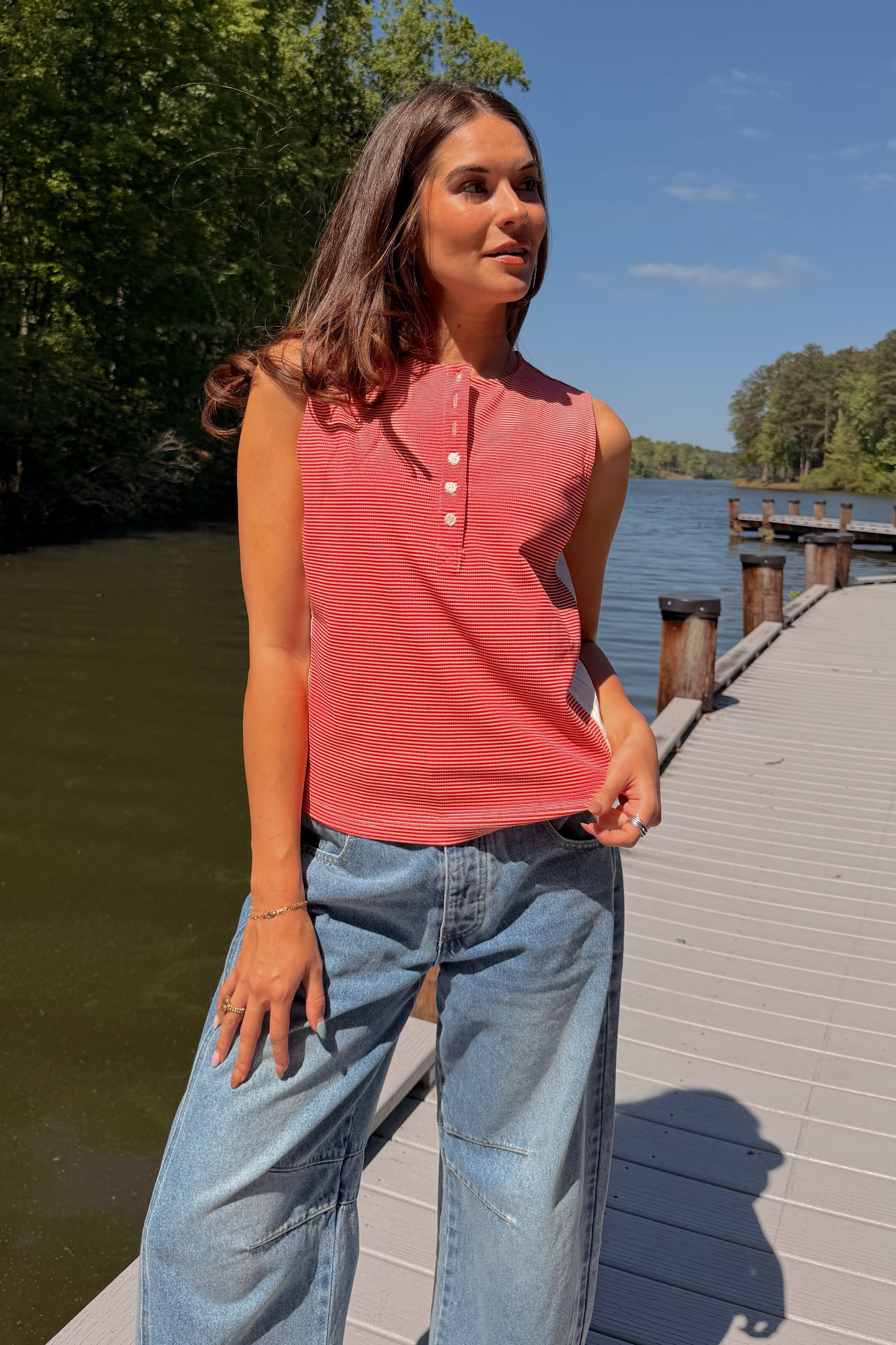 Red Tezza Daphne Red & White Stripe Tank - Lizard Thicket