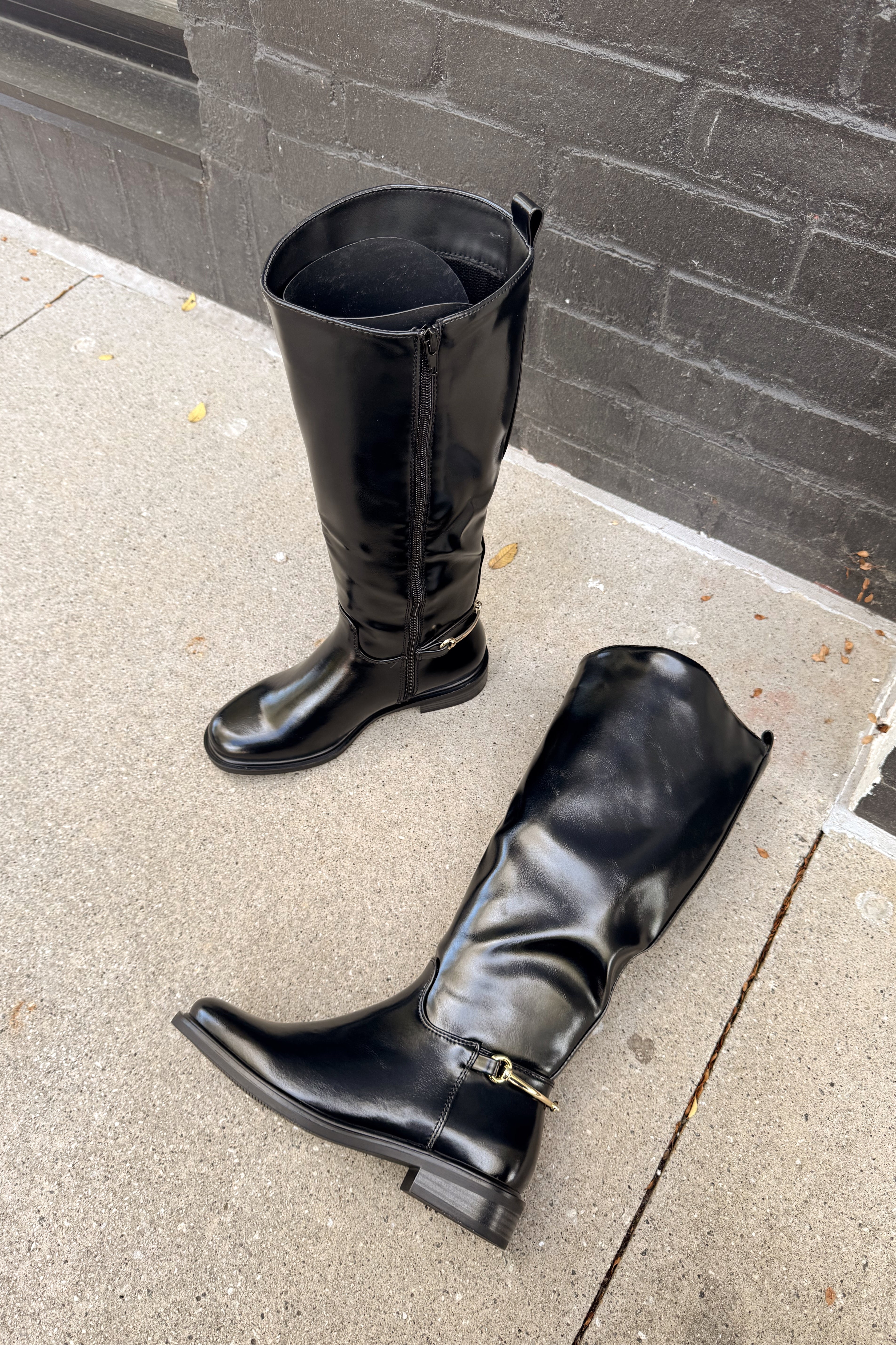 Sofia Black Tall Riding Boot- flat lay view
