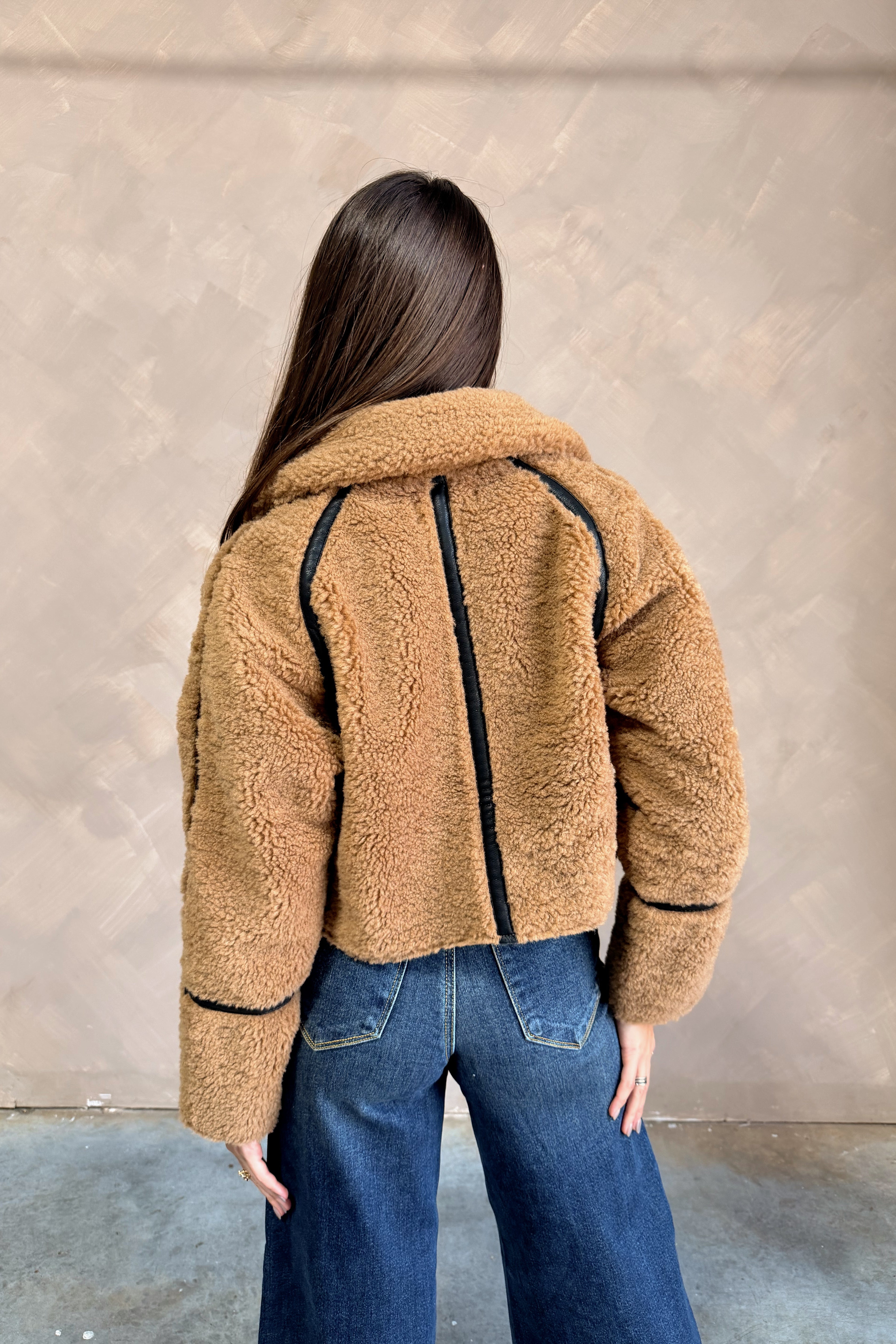 Briston Camel Sherpa Zip-Up Jacket - back view