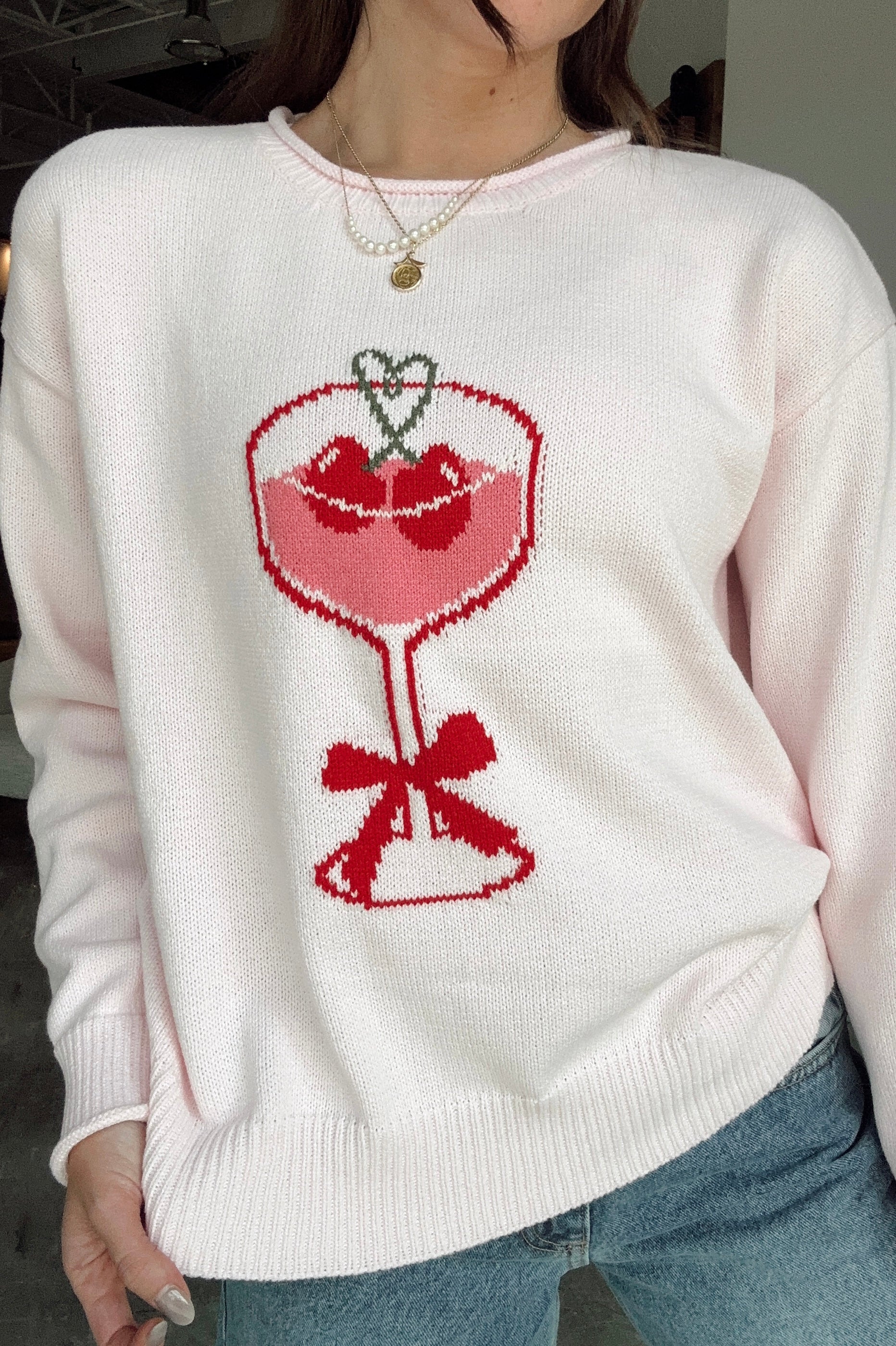 Eve Light Pink Cherry Martini Sweater - front