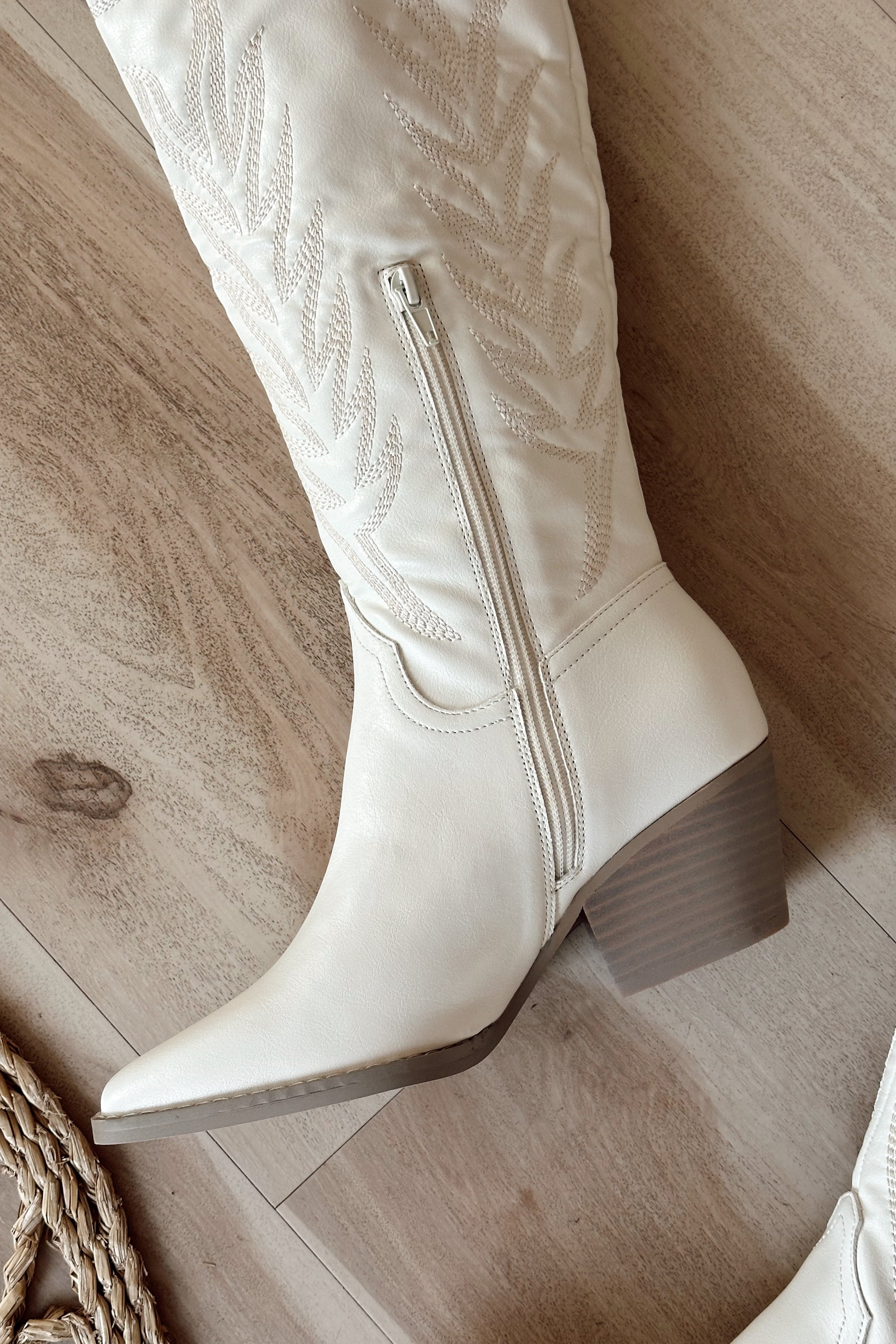 Samara White Western Tall Boot - close up side view