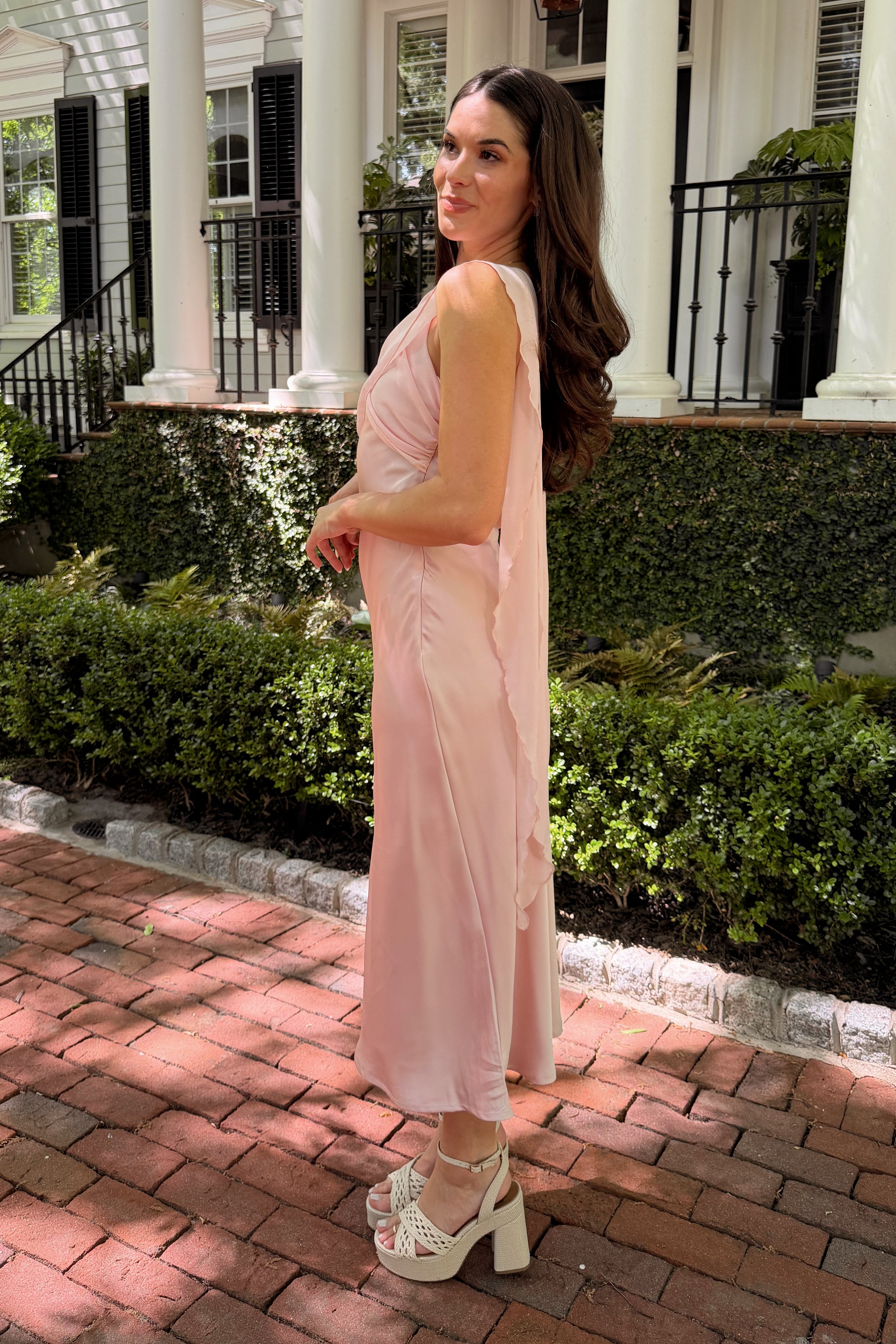 spring satin dress Parties In Spring Satin Maxi Dress Pink