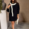 Lenora Black Bow Sweater Dress - full body front view