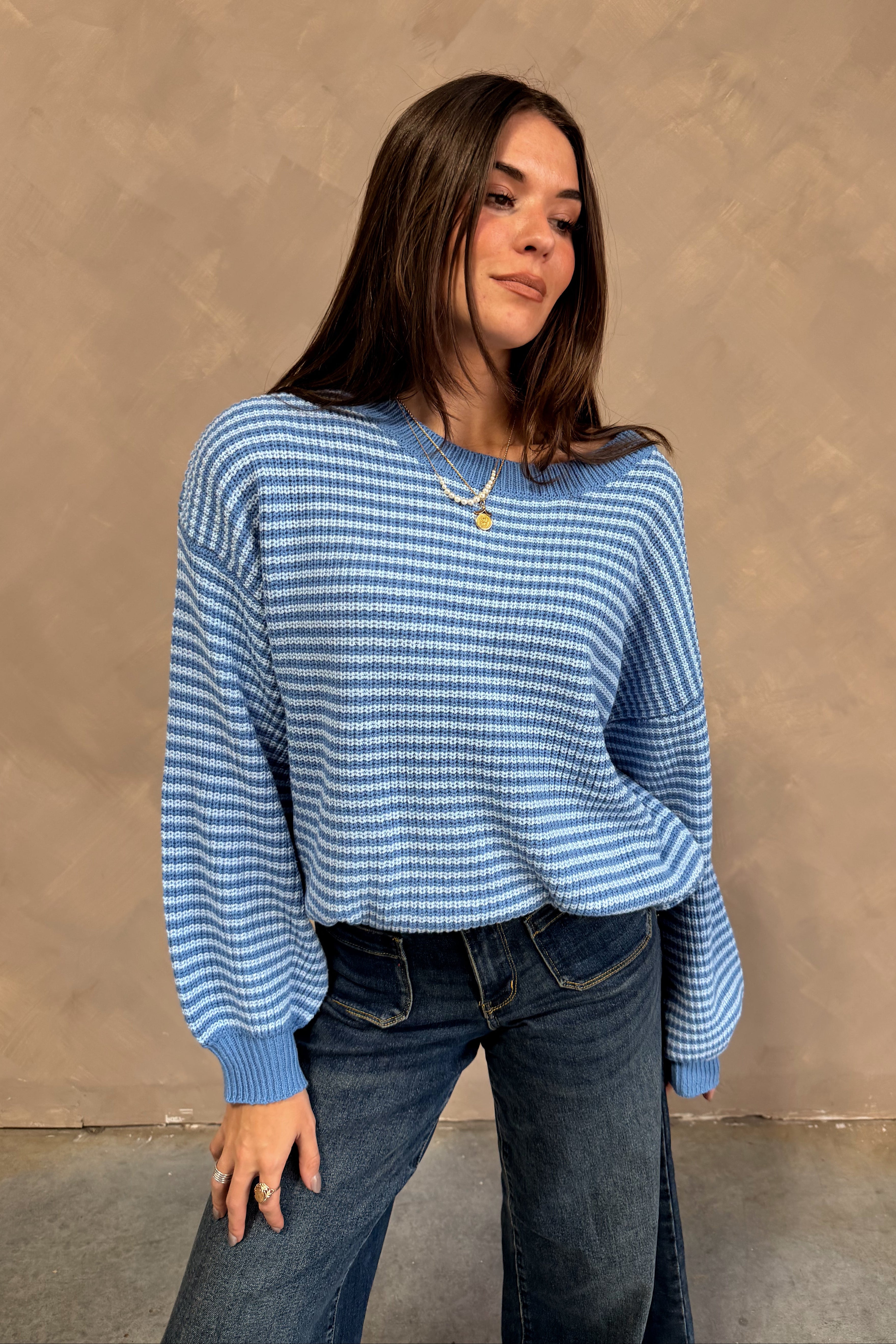Benson Blue Striped Sweater - front