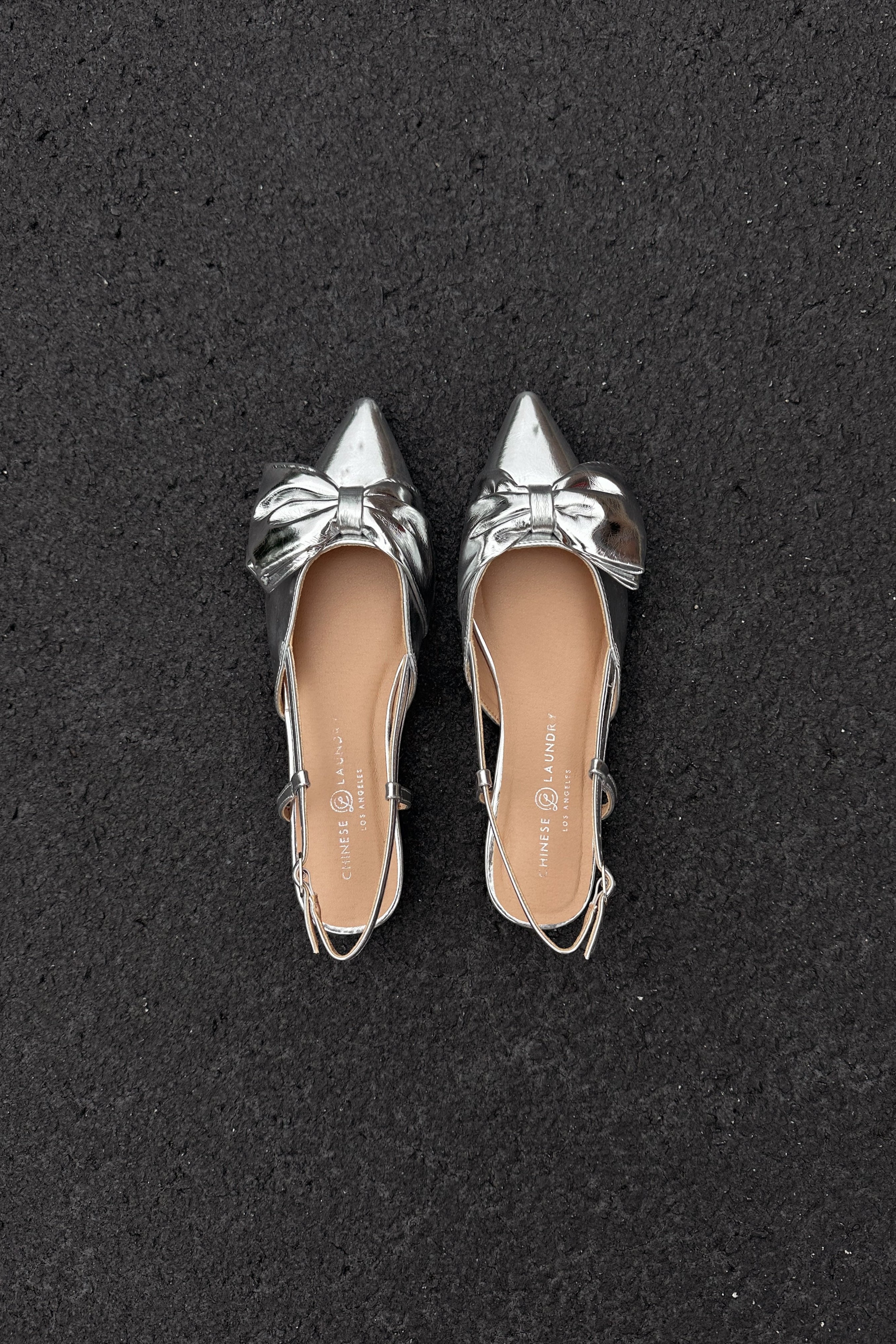 Harmony Silver Bow Slingback Flat- flat lay view