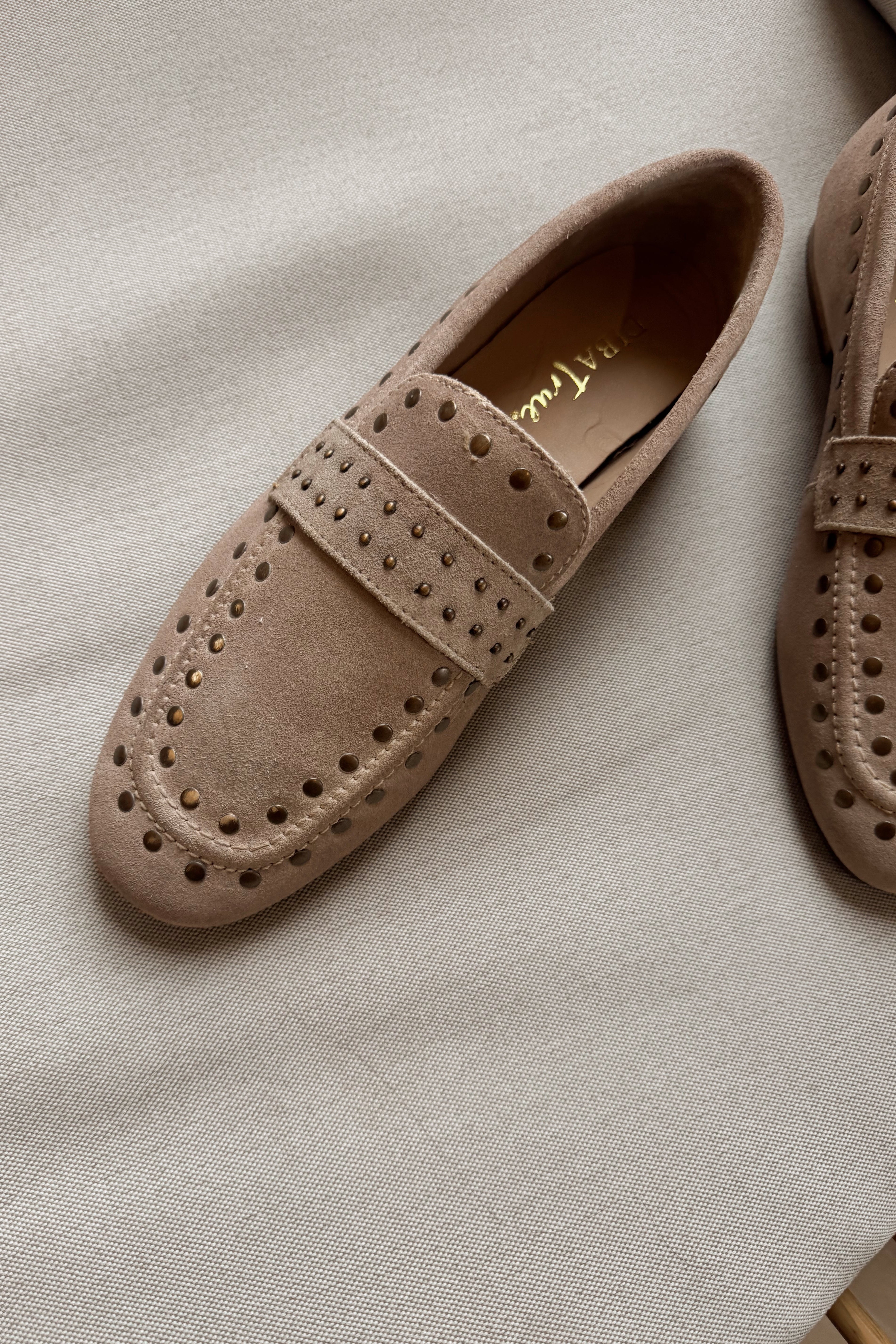 Diba True Can Yon Taupe Studded Suede Loafer- front side view