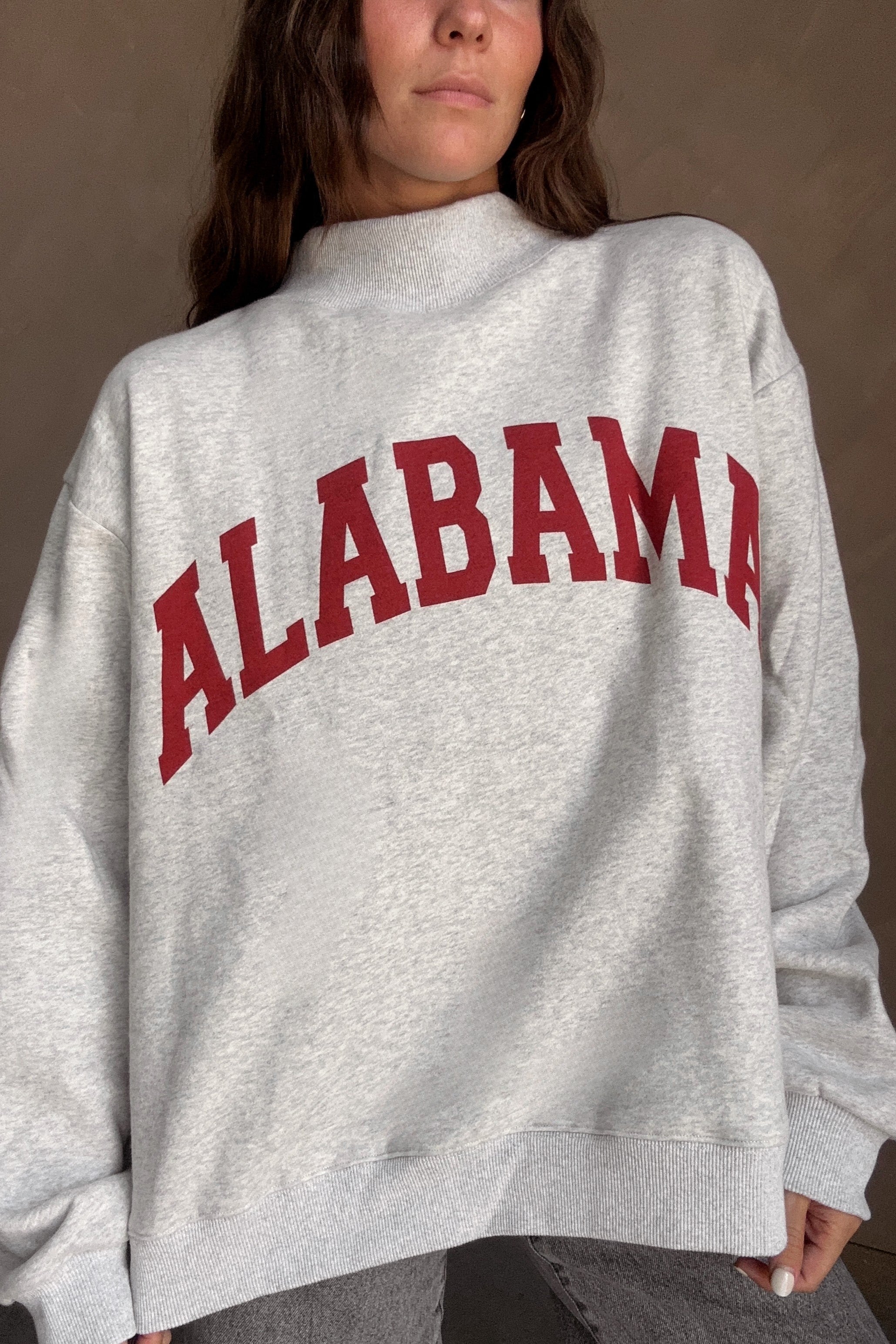 PRE-ORDER: Alabama Reversible Mock Neck Sweatshirt- close up view