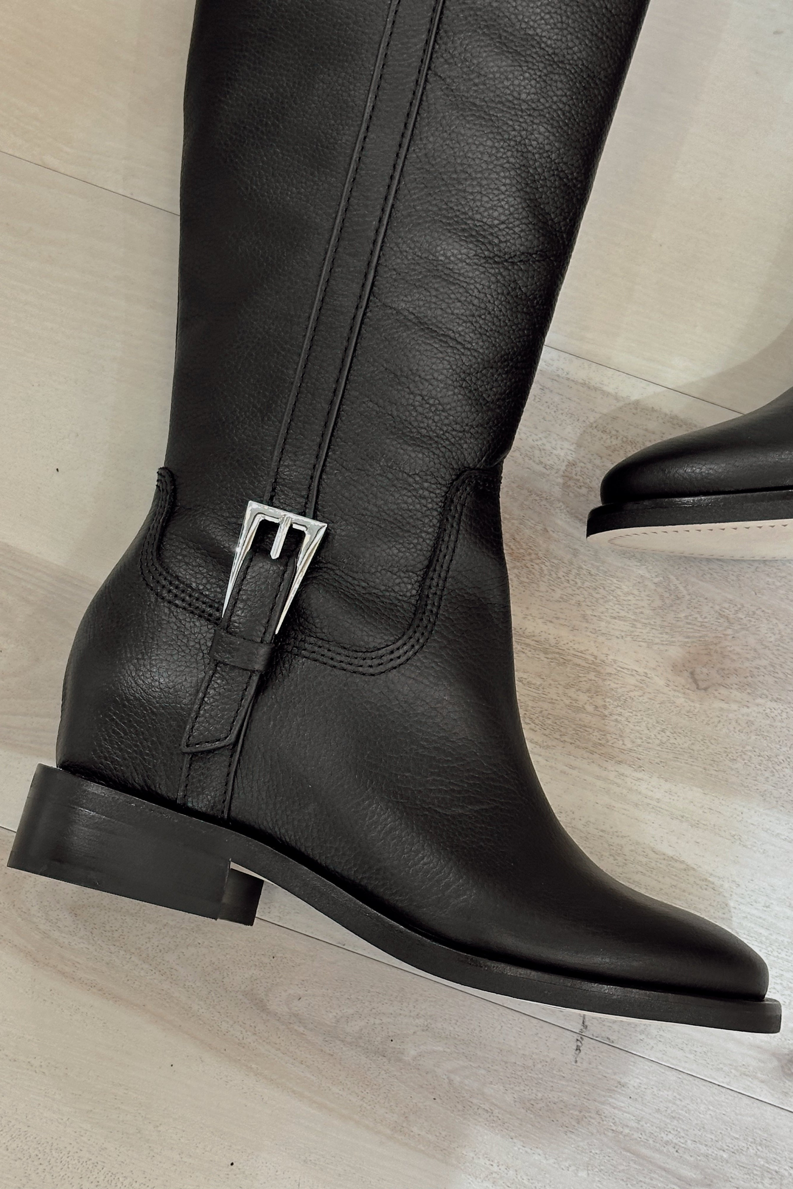Dolce Vita Kilian H2O Black Leather Boots- close up side view