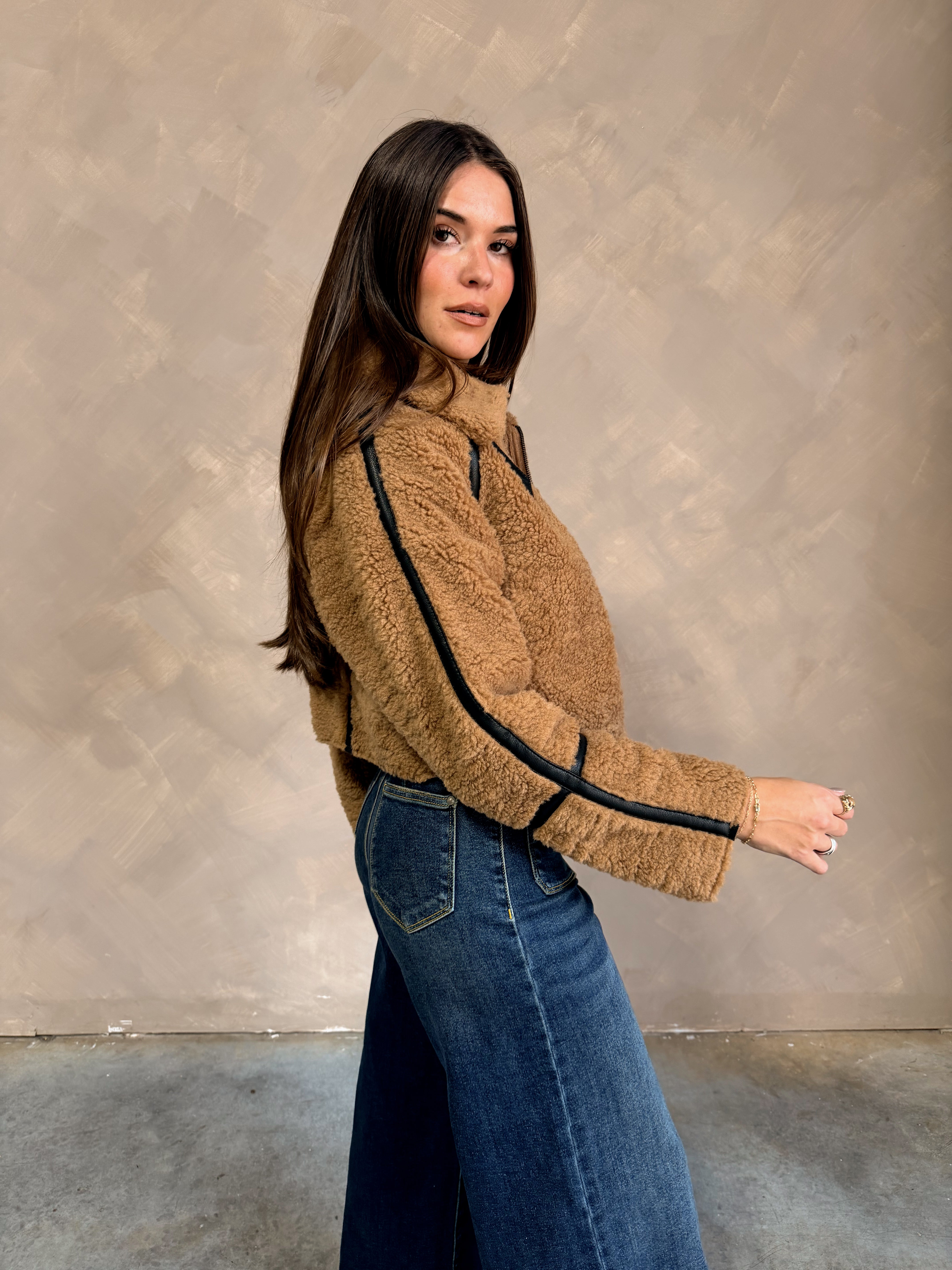 Briston Camel Sherpa Zip-Up Jacket - side view