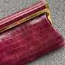 Drea Wine Croc & Gold Clutch Purse- close up frontal side view