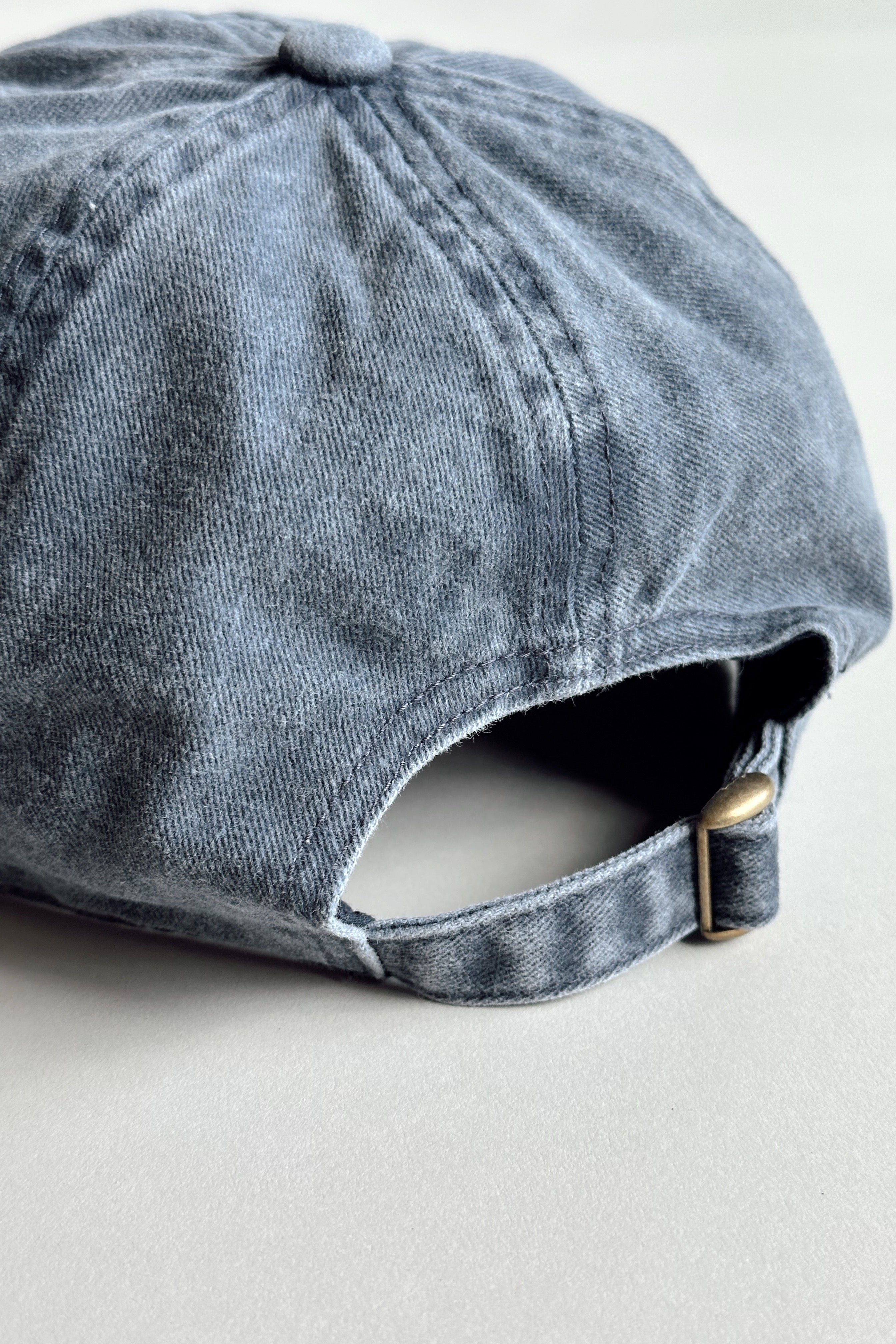 USA American Flag Washed Denim Baseball Hat- close up back view
