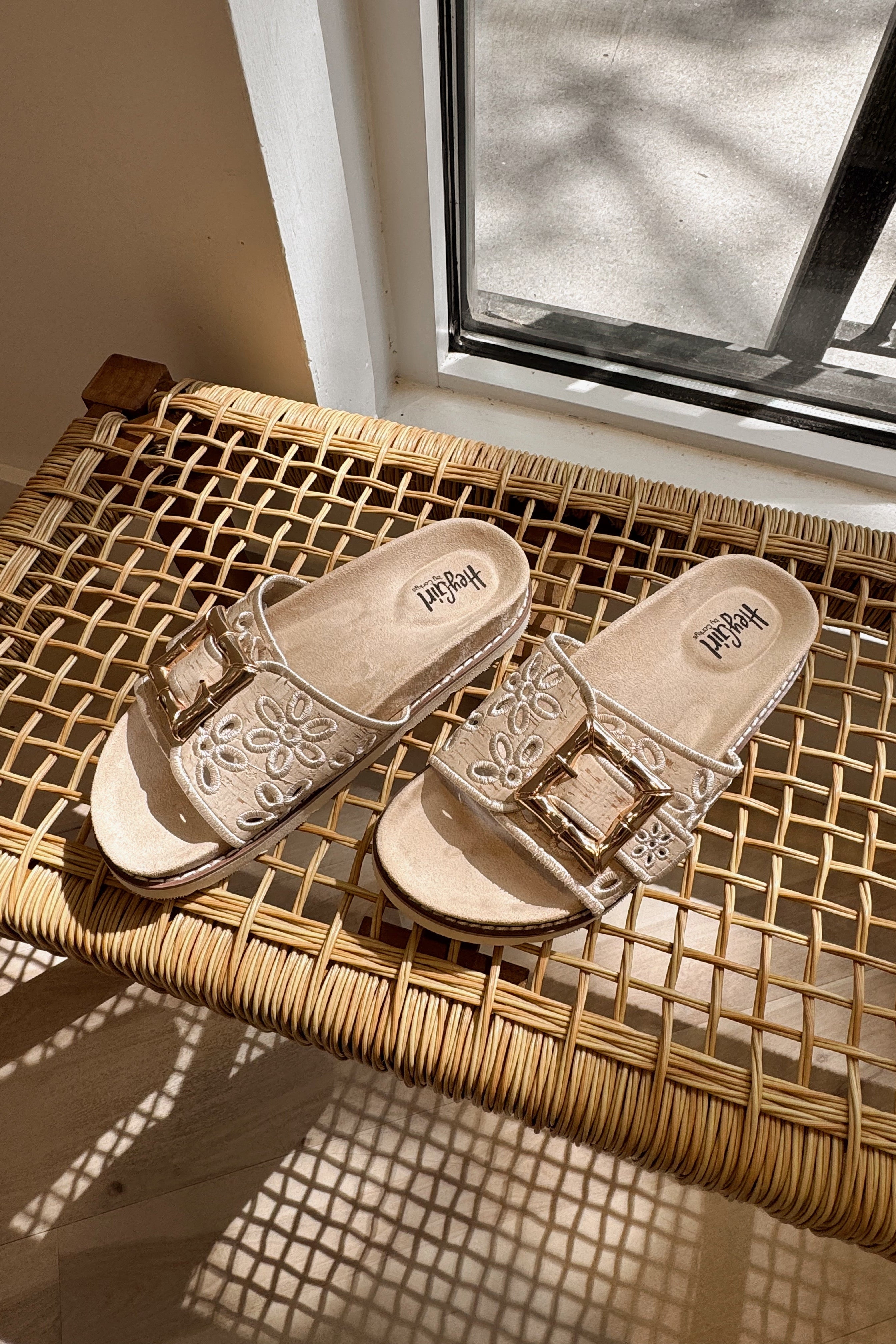 Hey Girl by Corkys Slide in My DM Natural Sandal- flat lay view