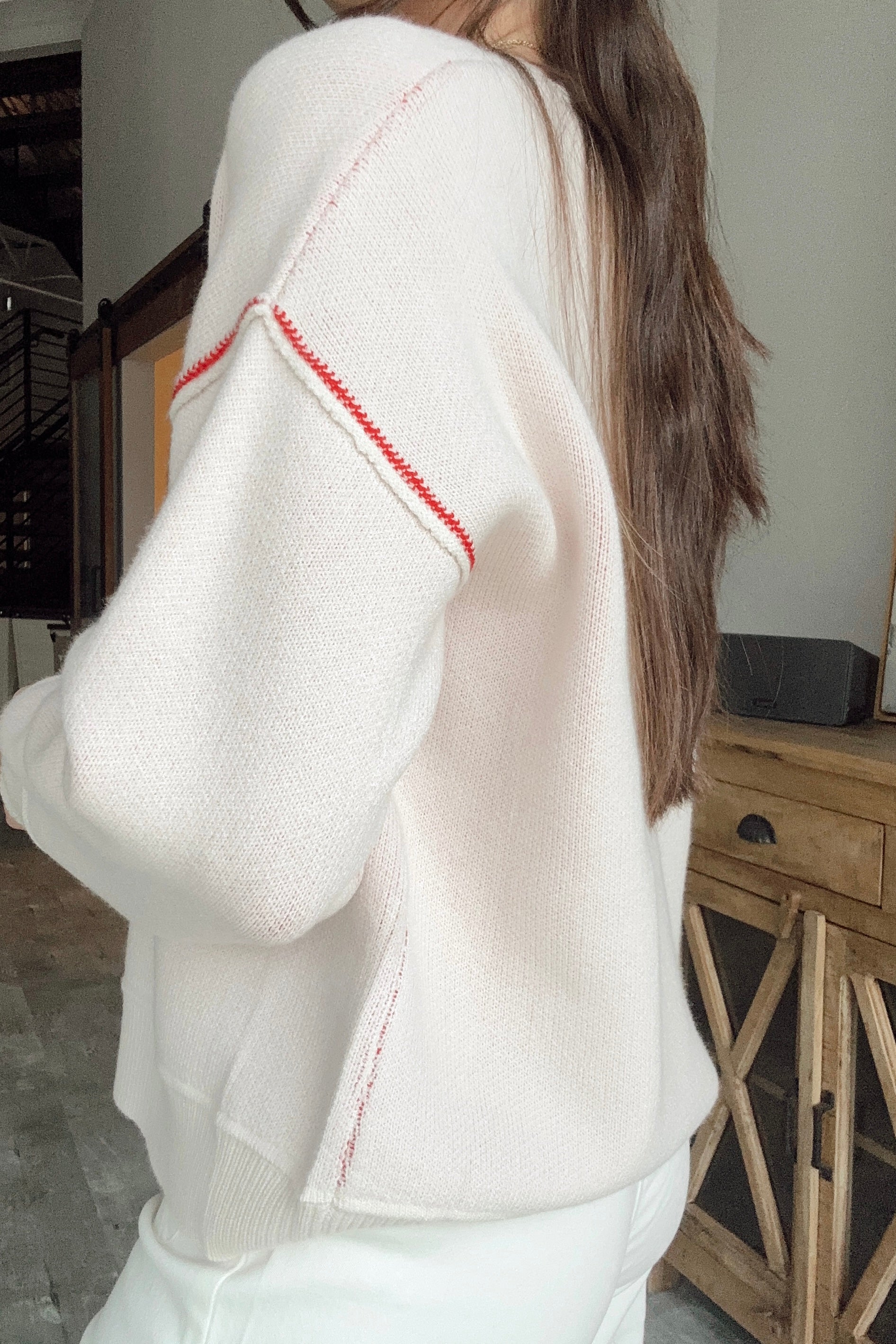 Merry Cream & Red Sweater - side view