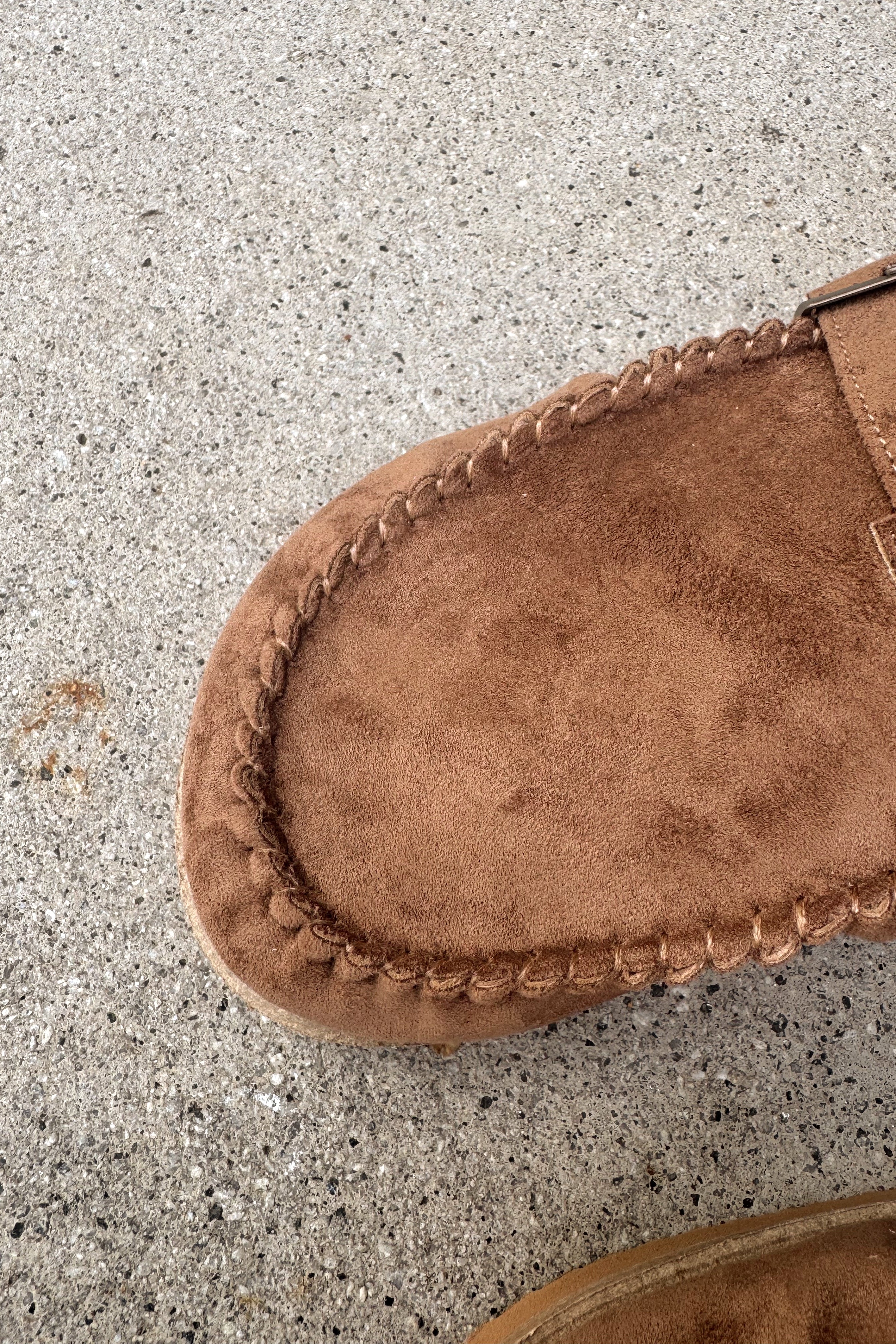 Joia Brown Suede Slide-On Clog Mule- toe view