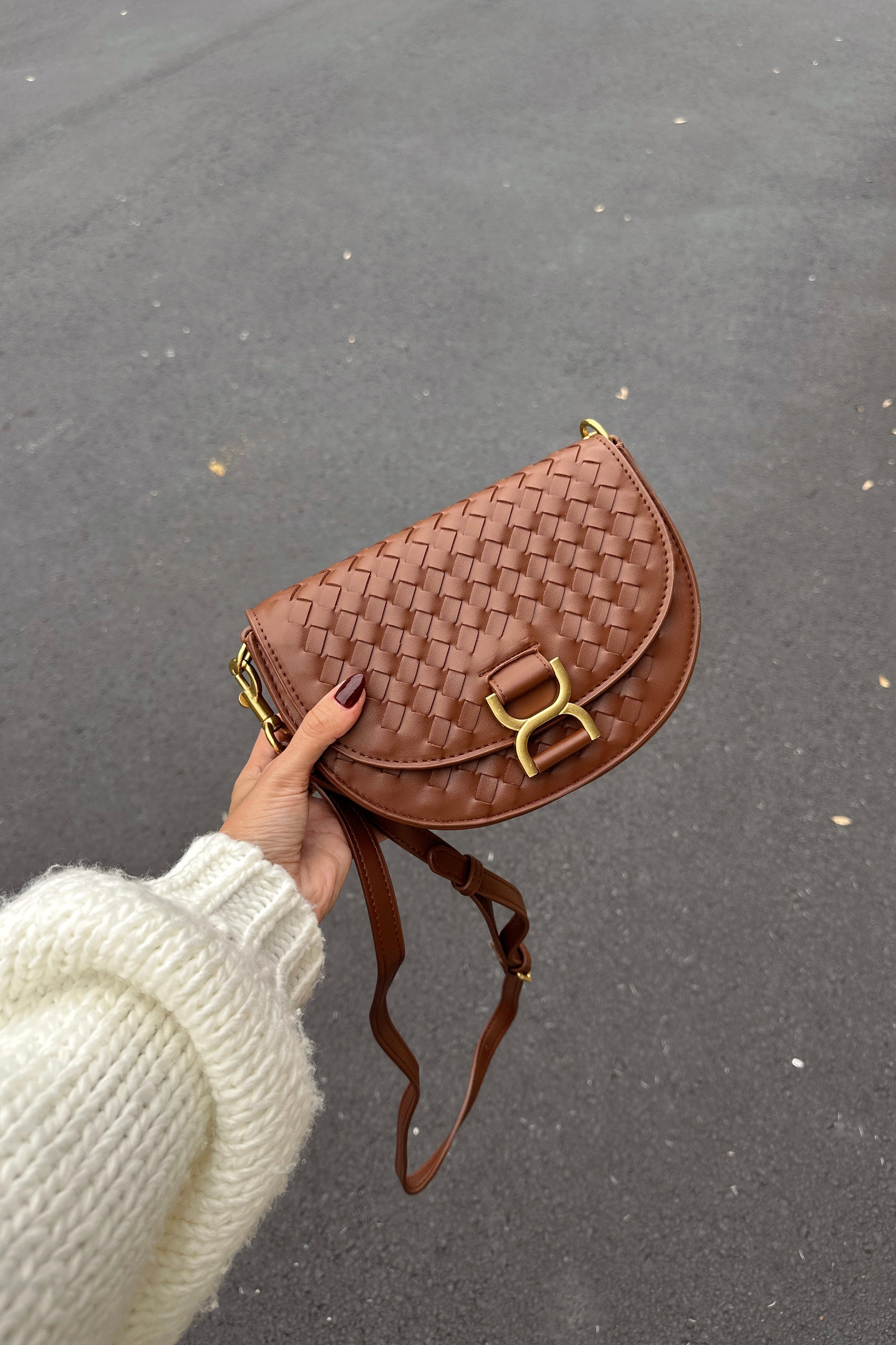 Alise Gold & Brown Braided Purse- front view