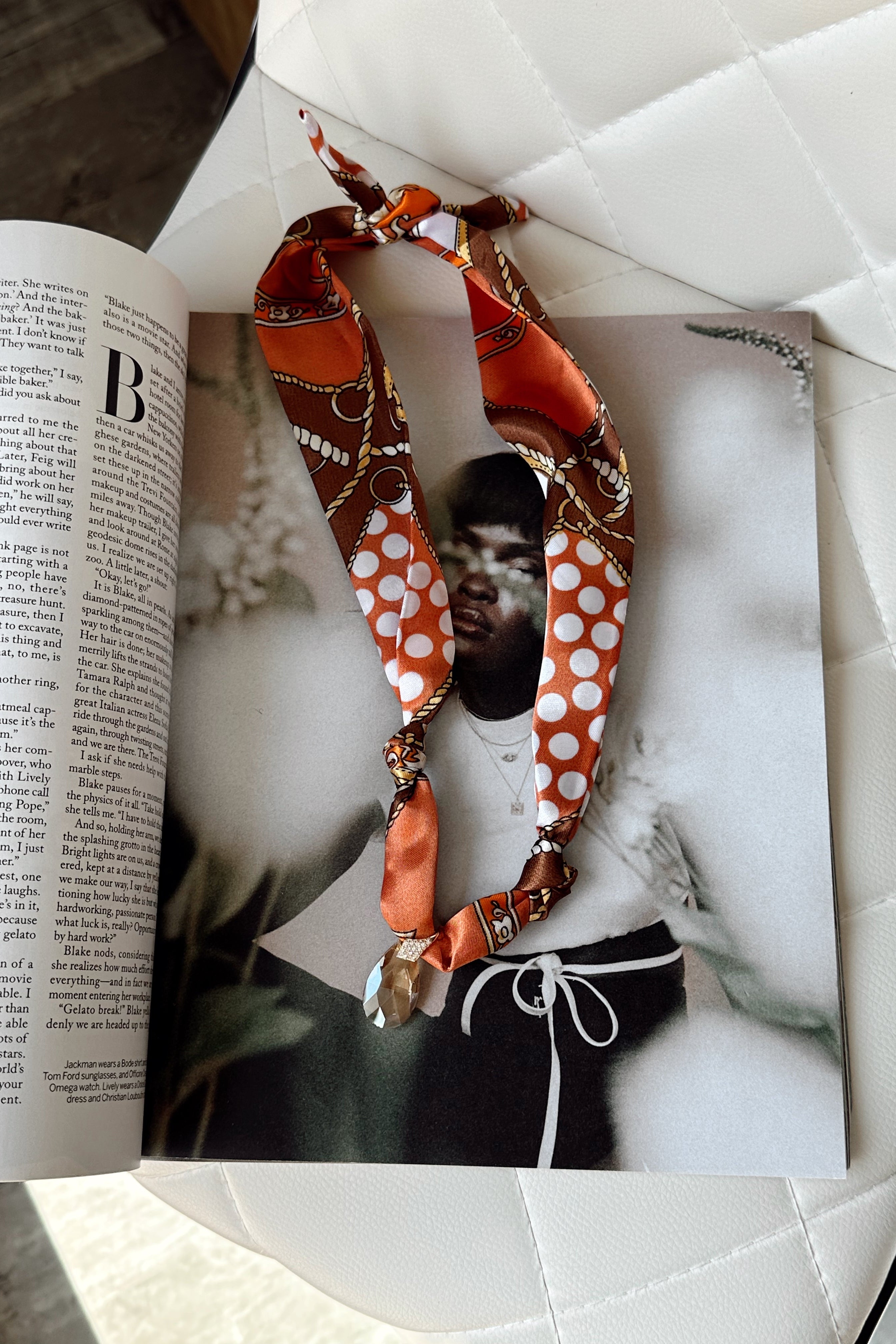 Mia Orange & Brown Multi Stone Scarf Necklace- flat lay view