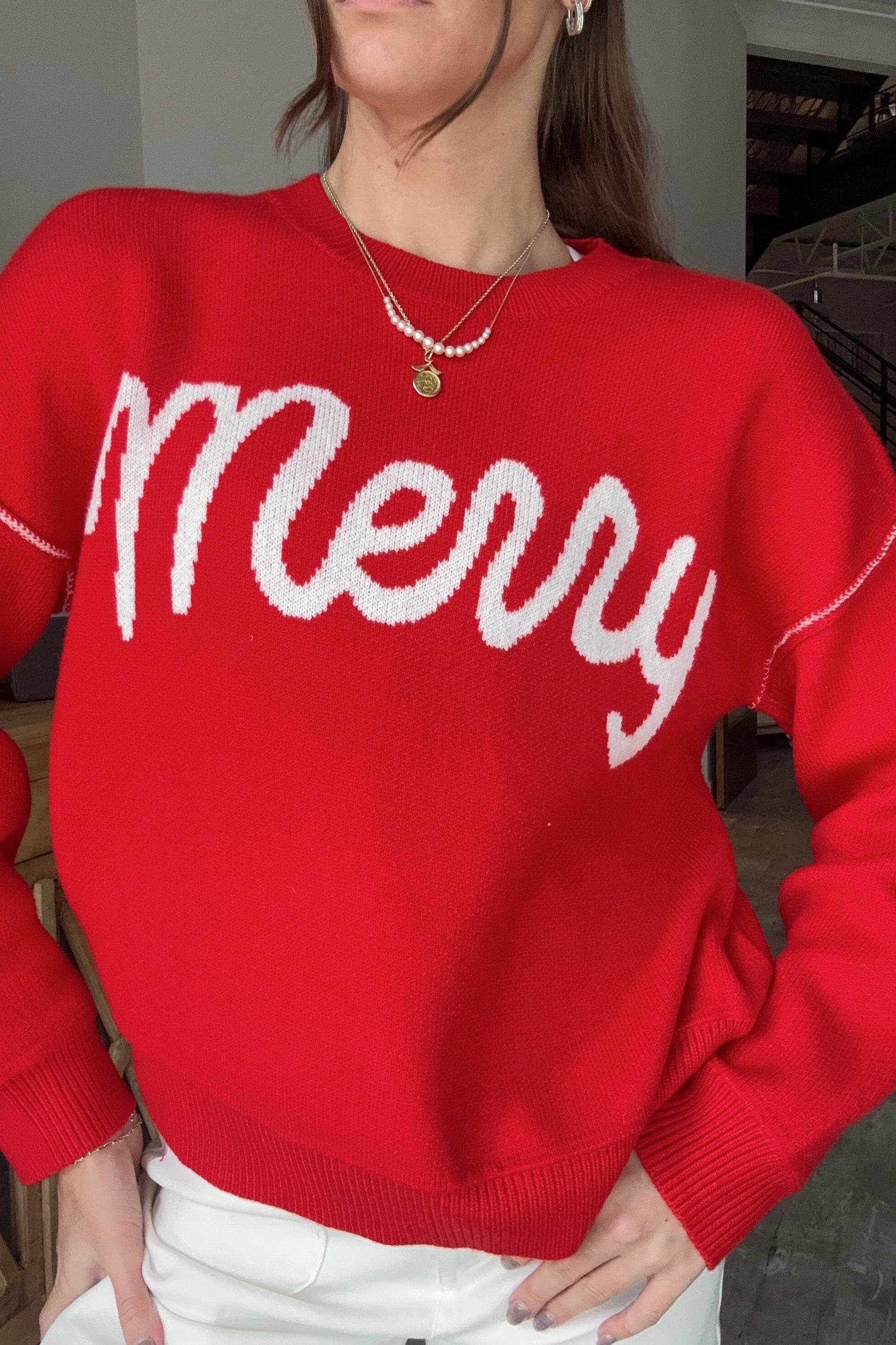 Merry Red & Cream Sweater - front view