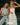 models wearing denim set and white dress
