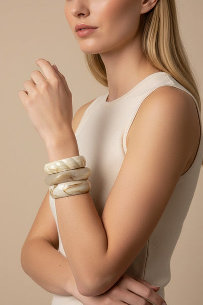 Cora Natural Marble Bangle Set - Lizard Thicket