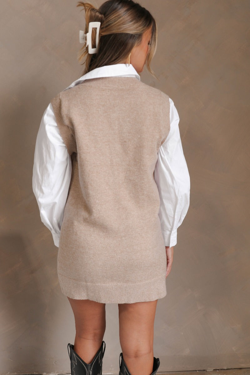 Beige Sweater Vest Dress Two-in-One Collared Mini - Lizard Thicket Beige Sweater Vest Dress Two-in-One Collared Mini - Lizard Thicket