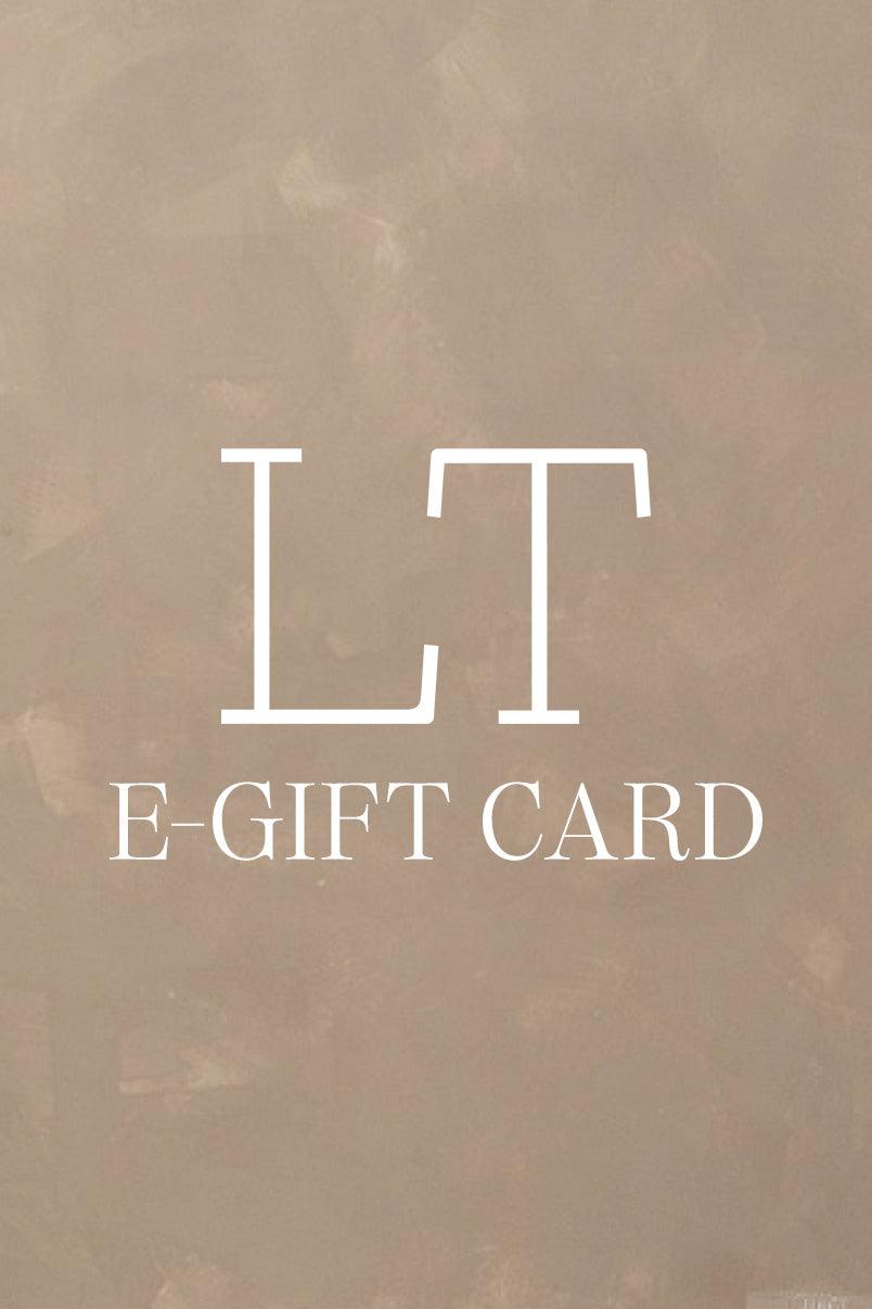 tan  $100 E-gift card with white LT logo