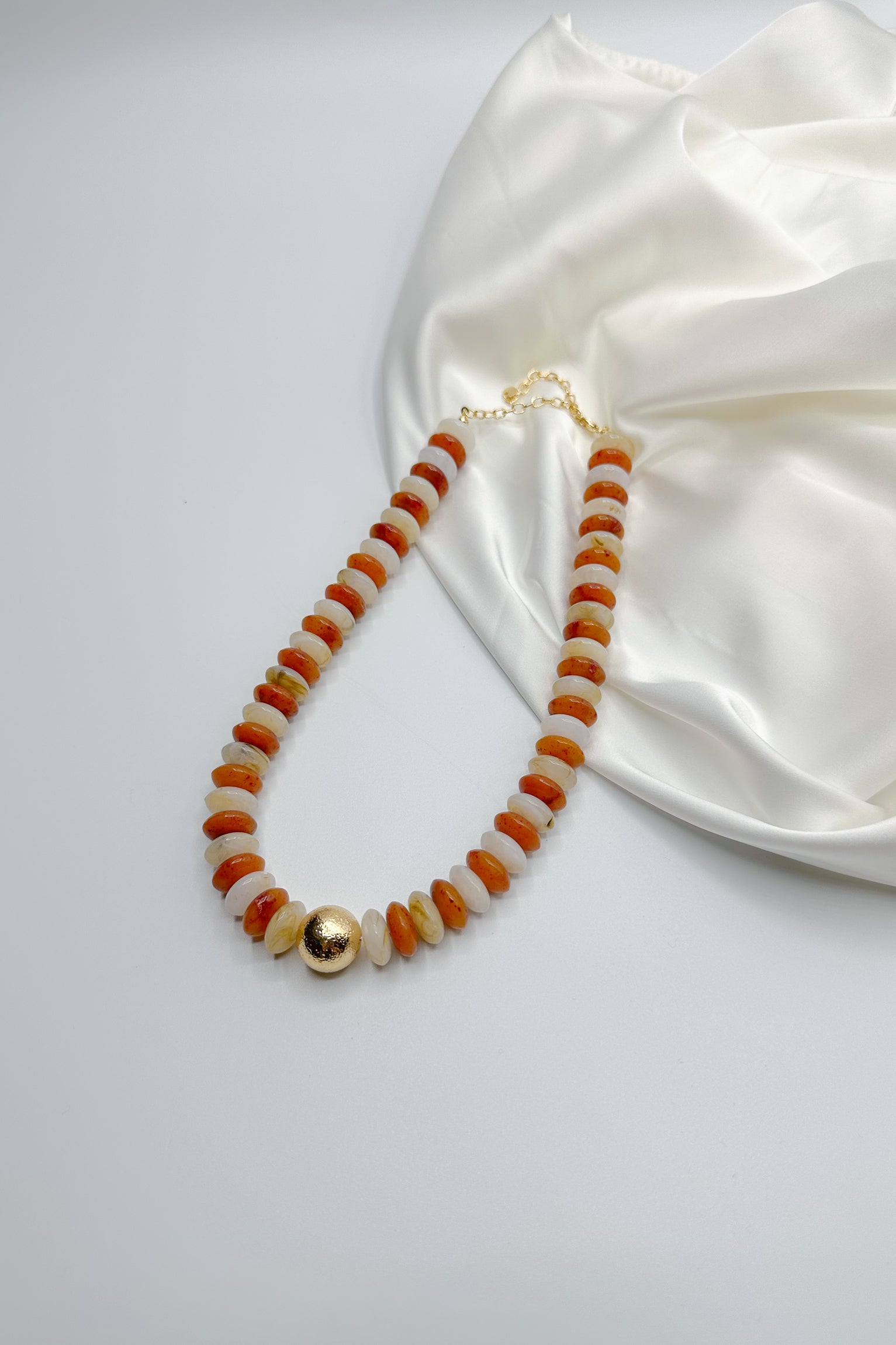 Melissa Multi & Gold Bead Necklace-ivory/rust-close up view