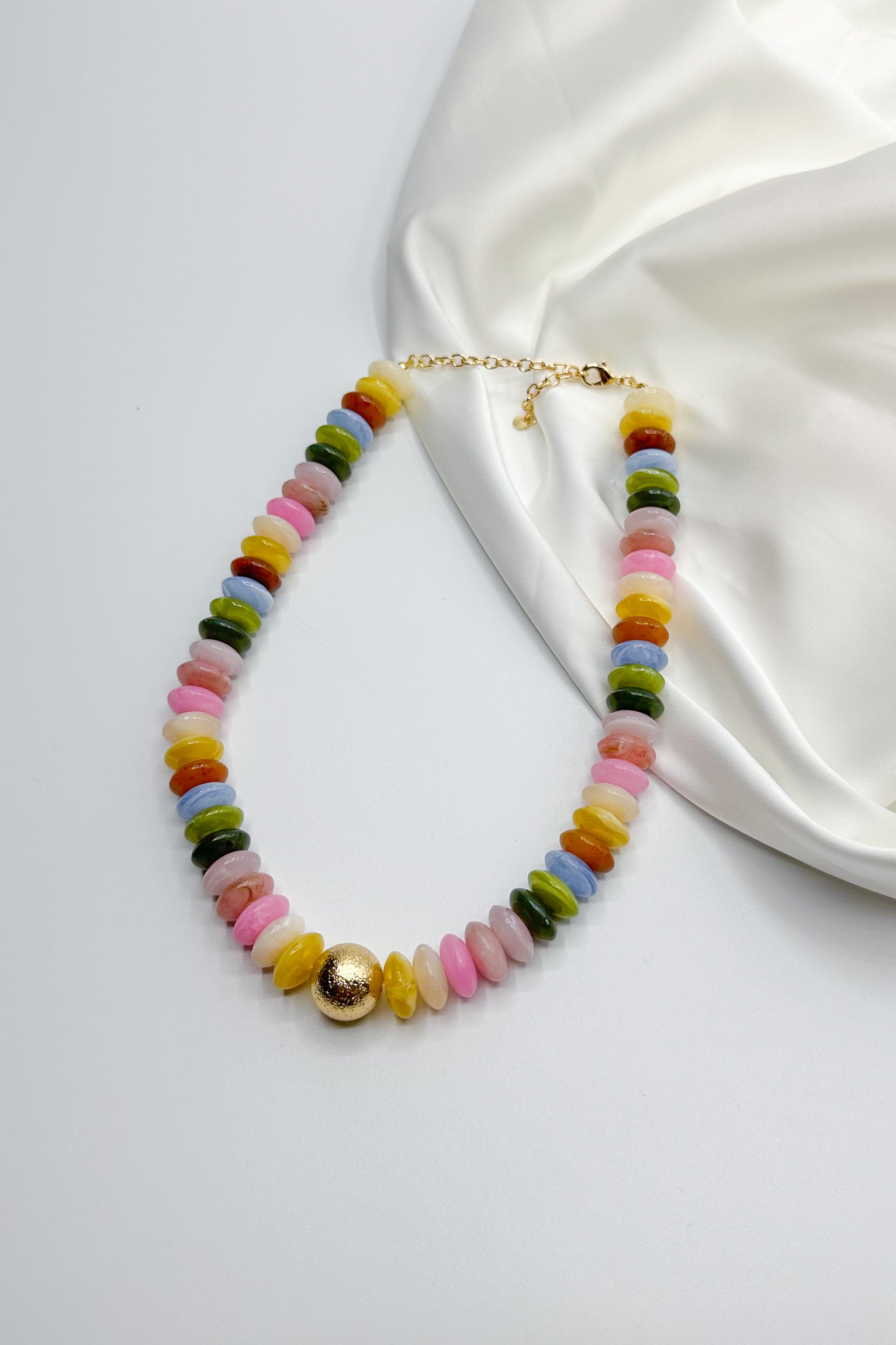 Melissa Multi & Gold Bead Necklace-multi-flat lay view