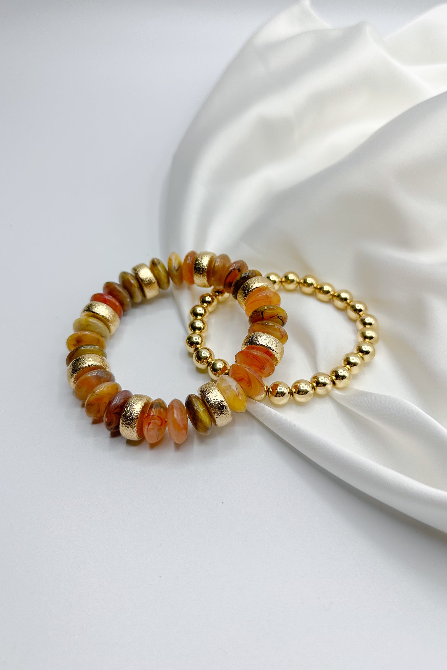 Amelia Multi & Gold Beaded Bracelet Set-brown multi-close up front view