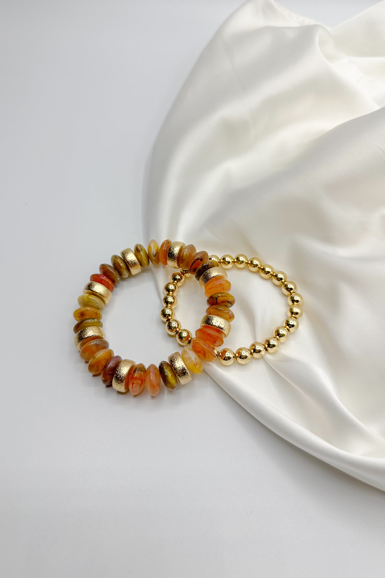 Amelia Multi & Gold Beaded Bracelet Set-brown multi-close up view