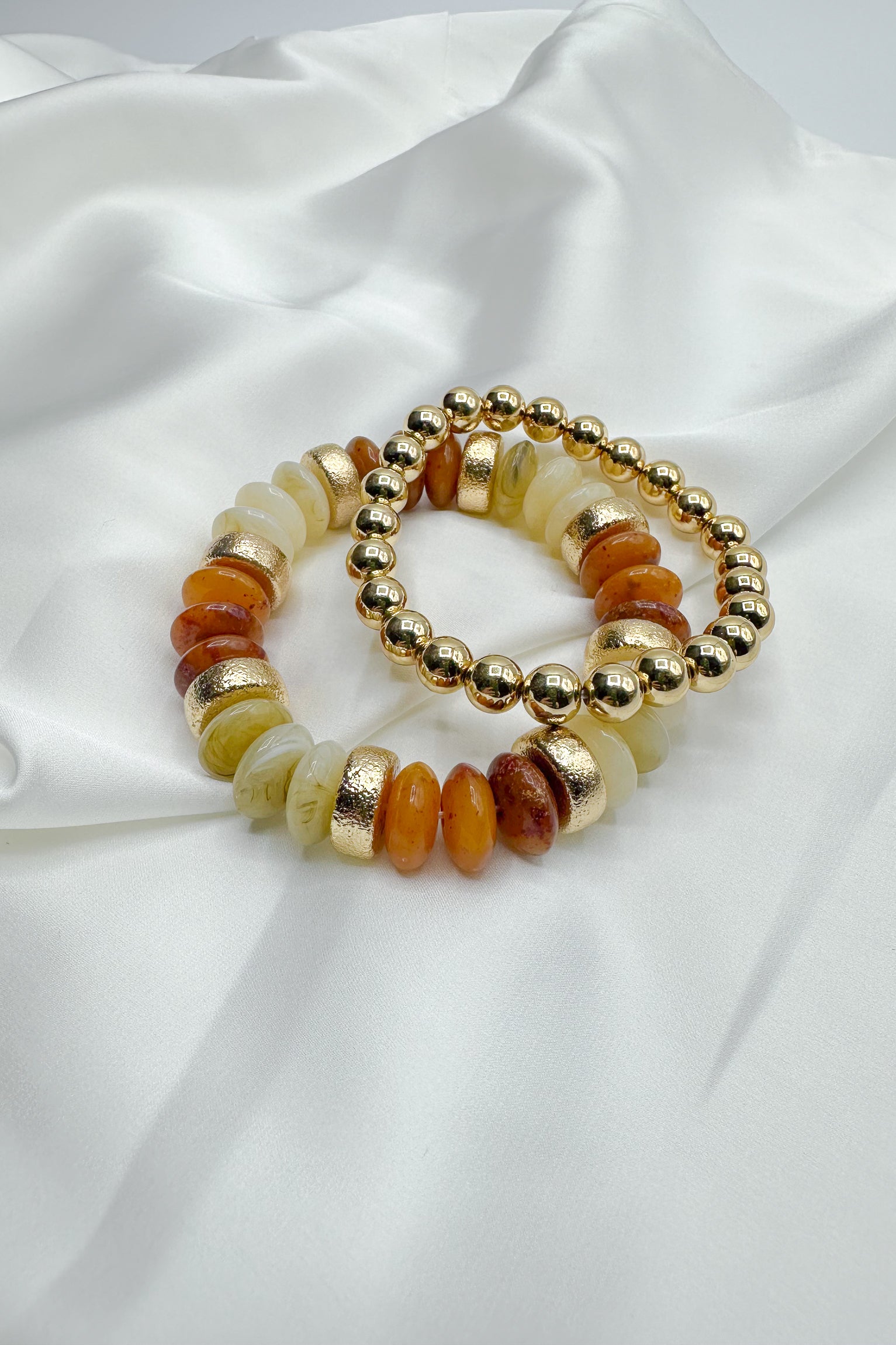 Amelia Multi & Gold Beaded Bracelet Set-ivory multi- close up view