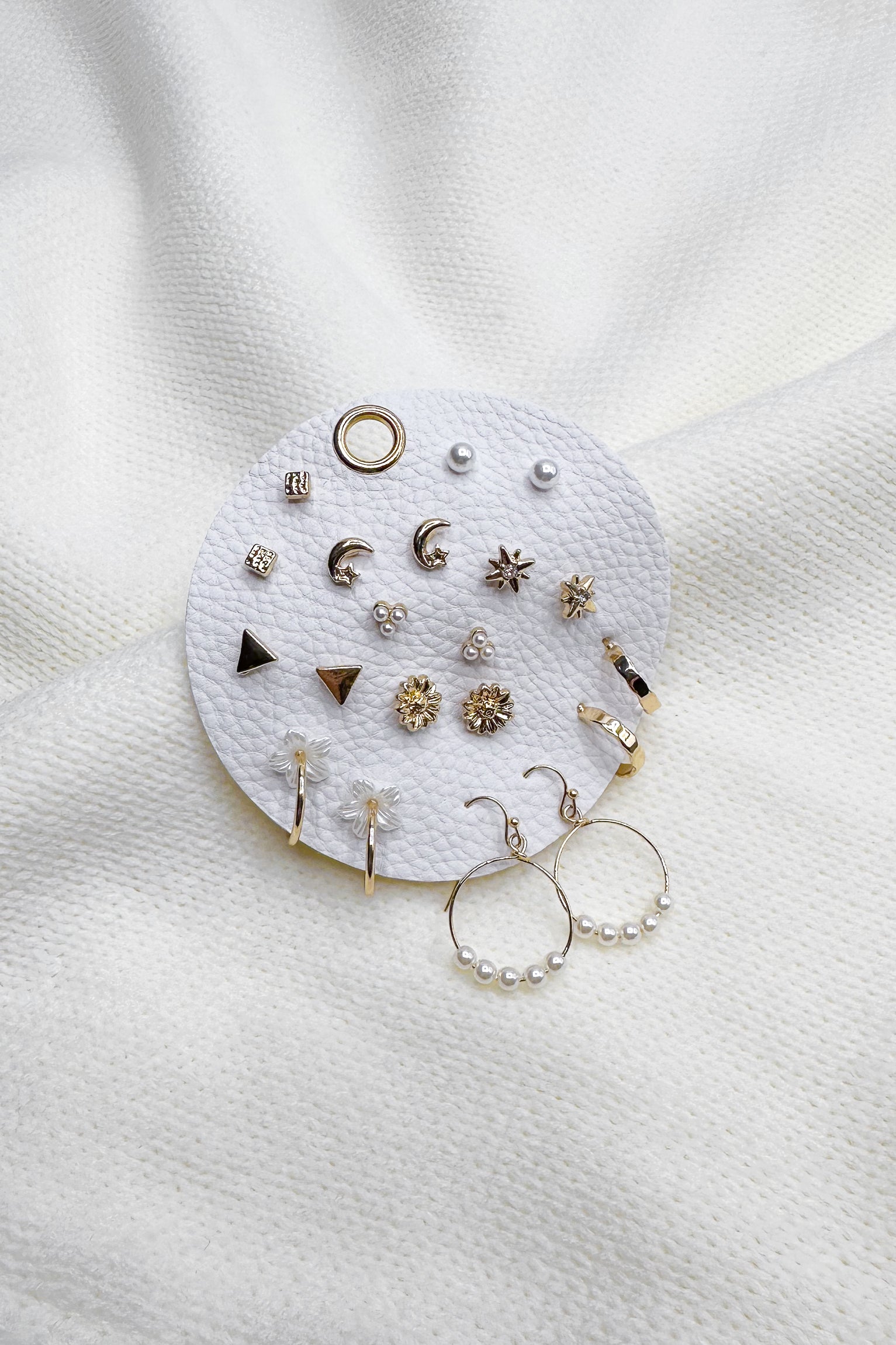 Evelyn Pearl Stud & Hoop Earring Set -gold-flat lay view