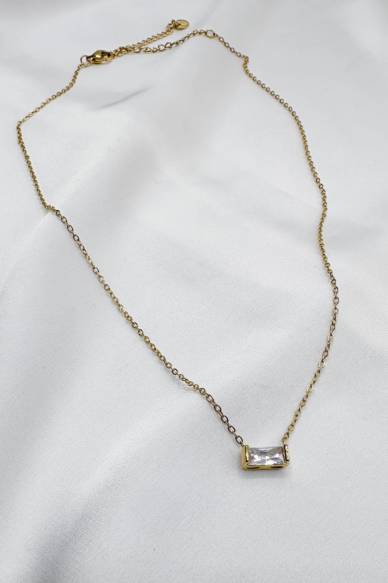 Sophia Gold Rhinestone Chain Link Necklace- close up view